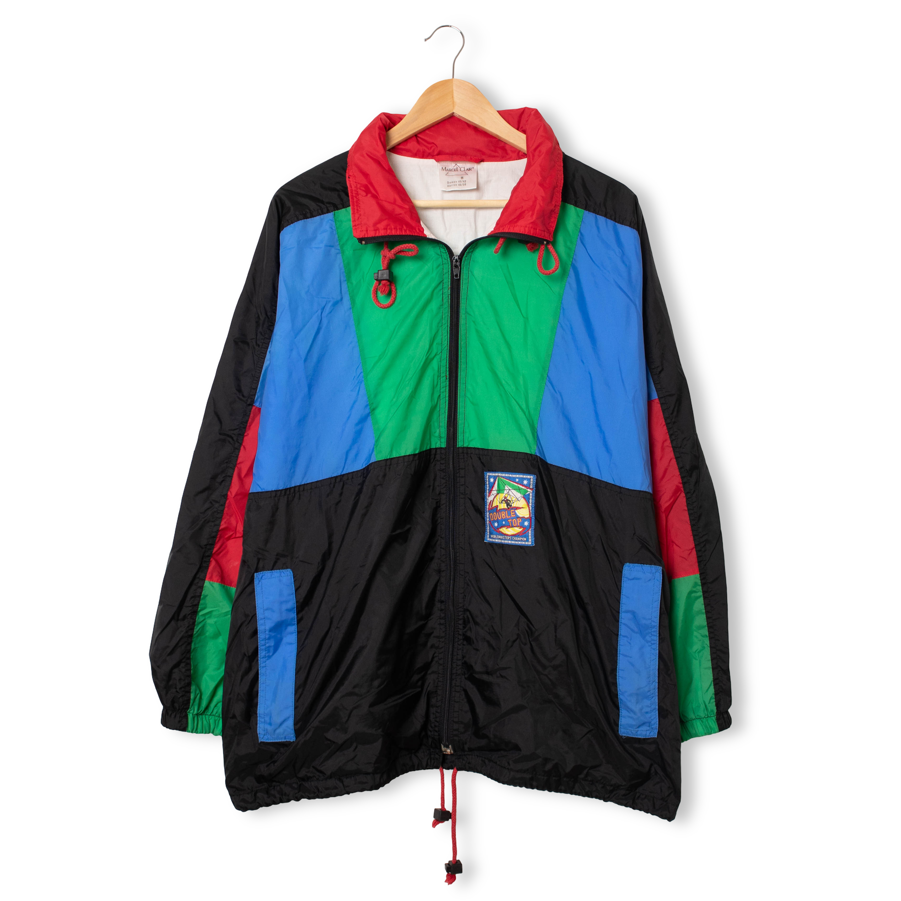 Vintage Marcel Clair colorblock black green blue hooded Windbreaker Jacket - Size M/L