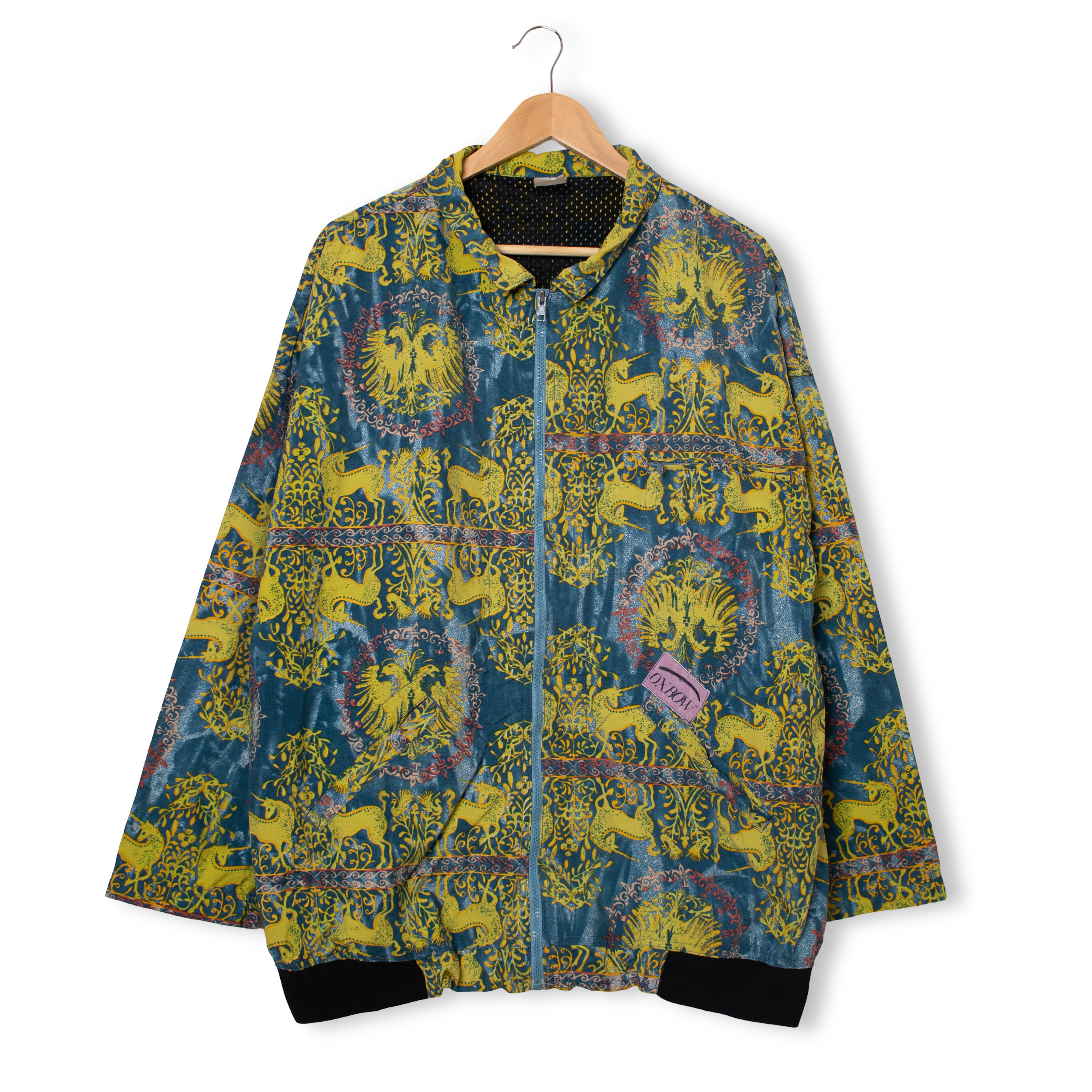 Vintage Oxbow medieval pattern blue and yellow Windbreaker Jacket - Size L/XL