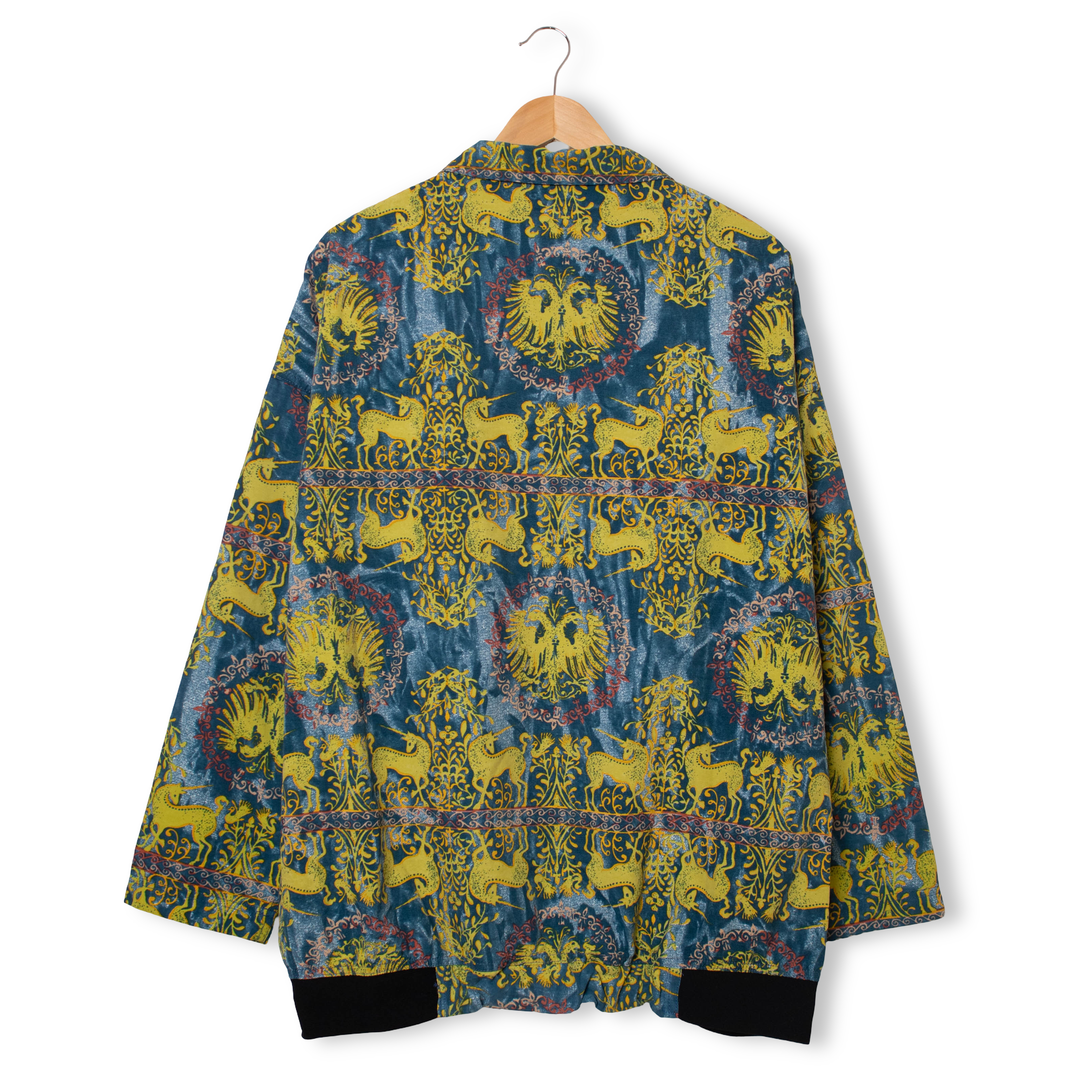 Vintage Oxbow medieval pattern blue and yellow Windbreaker Jacket - Size L/XL