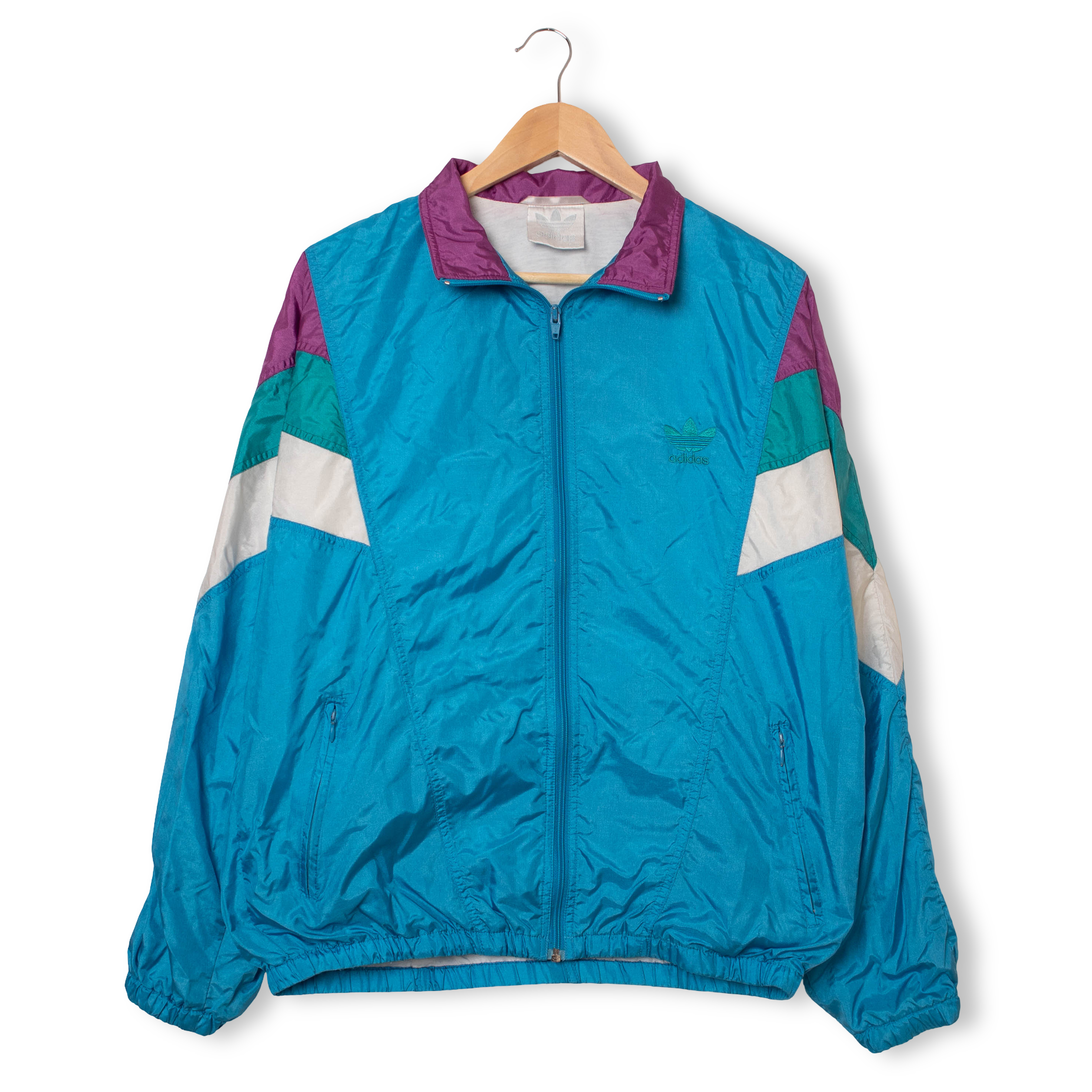 Vintage Adidas 90s blue colorblock zip windbreaker Jacket - Size L