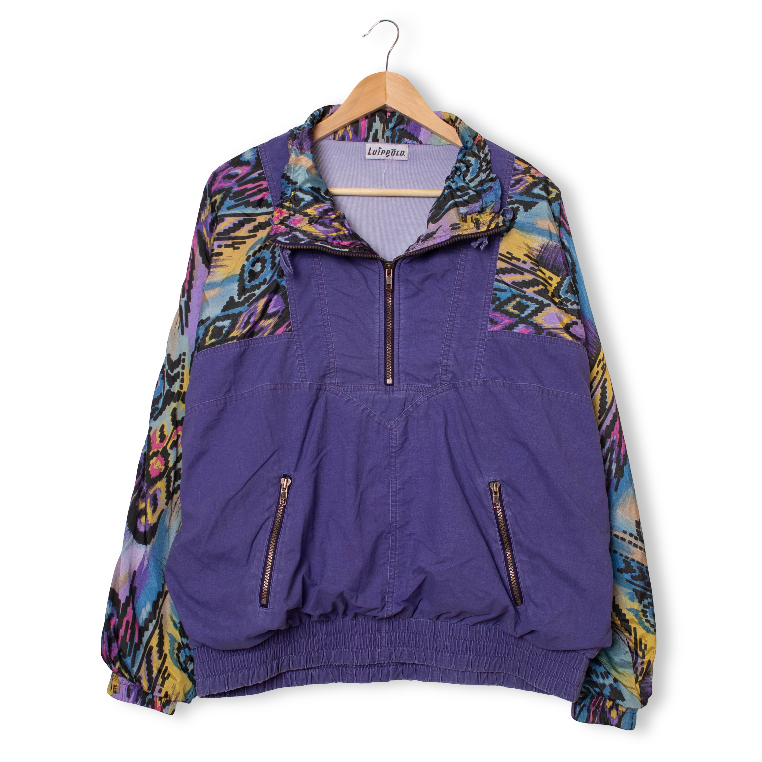 Vintage 80s purple abstract pattern quarter zip Windbreaker Jacket - Size L