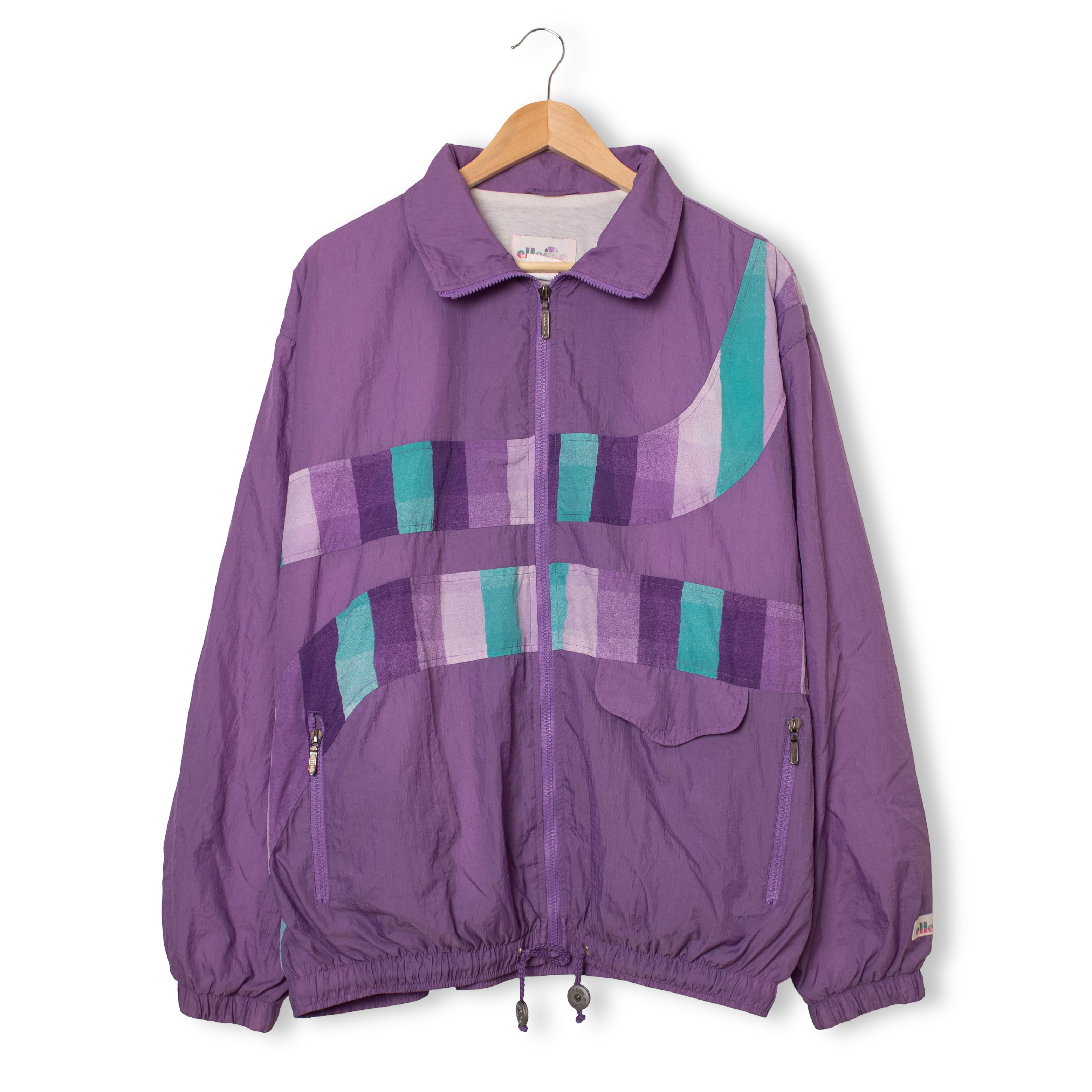 Vintage Ellesse 90s purple geometric colorblock Windbreaker Jacket - Size L/XL