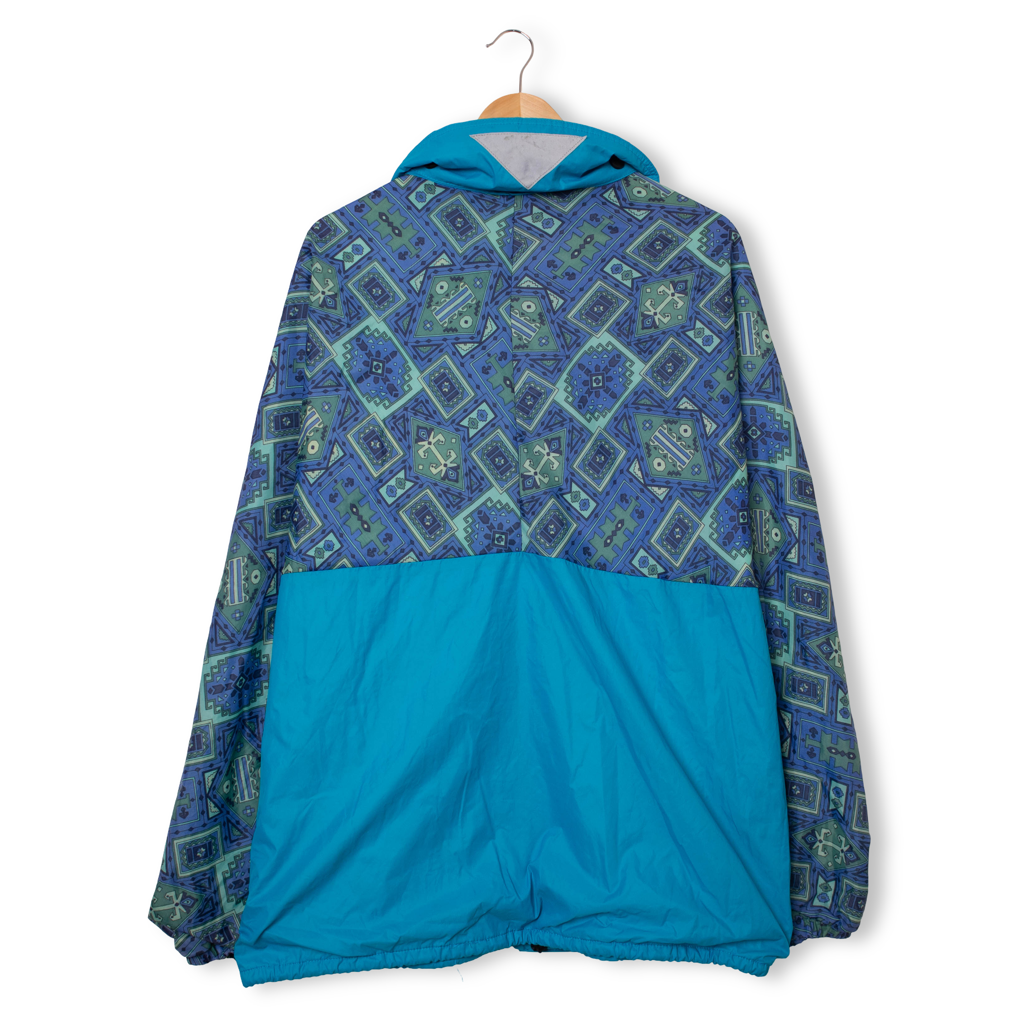 Vintage 90s abstract print blue zip hooded Windbreaker Jacket - Size XL