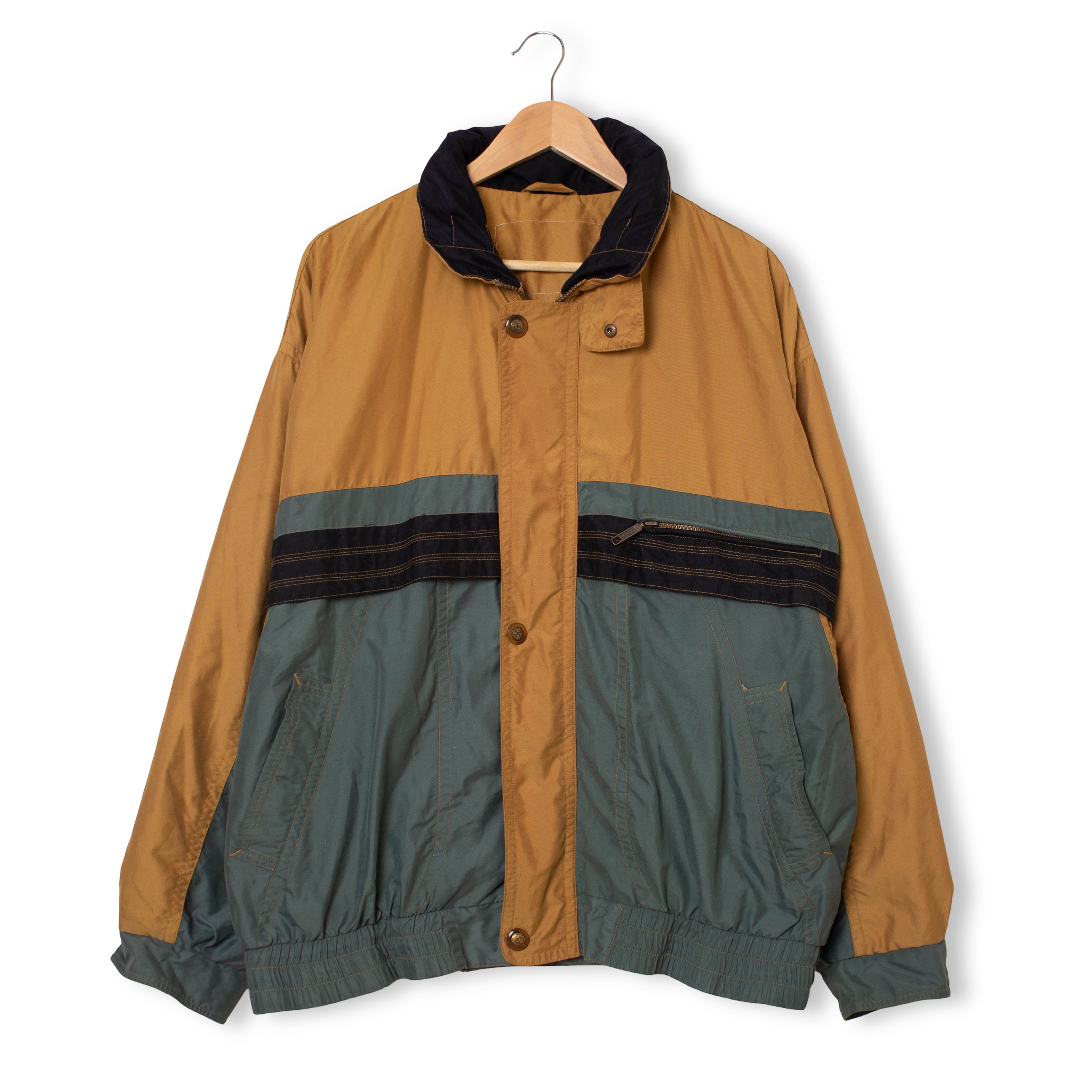 Vintage 90s ocra and grey two tones zip hooded Windbreaker Jacket - Size XL