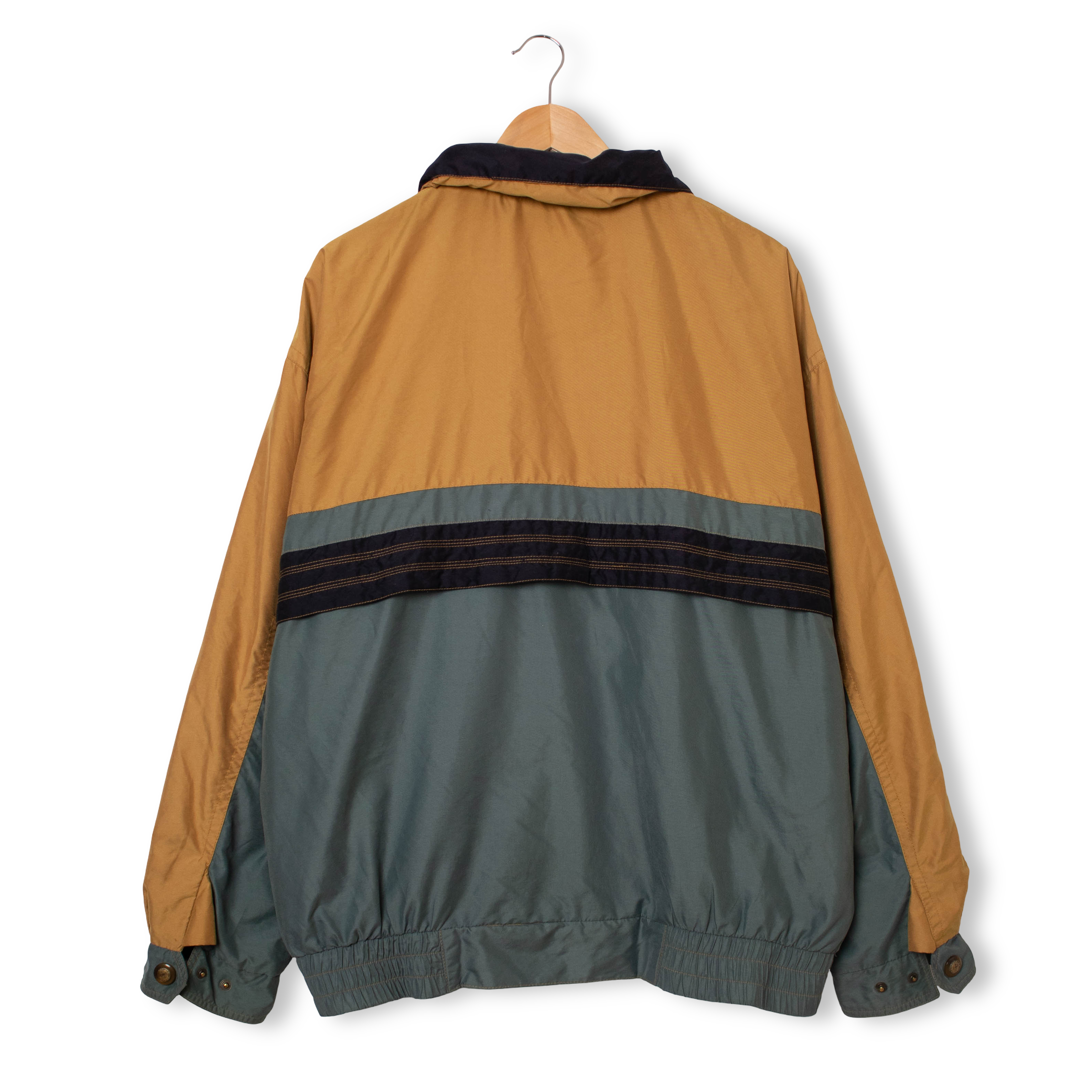 Vintage 90s ocra and grey two tones zip hooded Windbreaker Jacket - Size XL