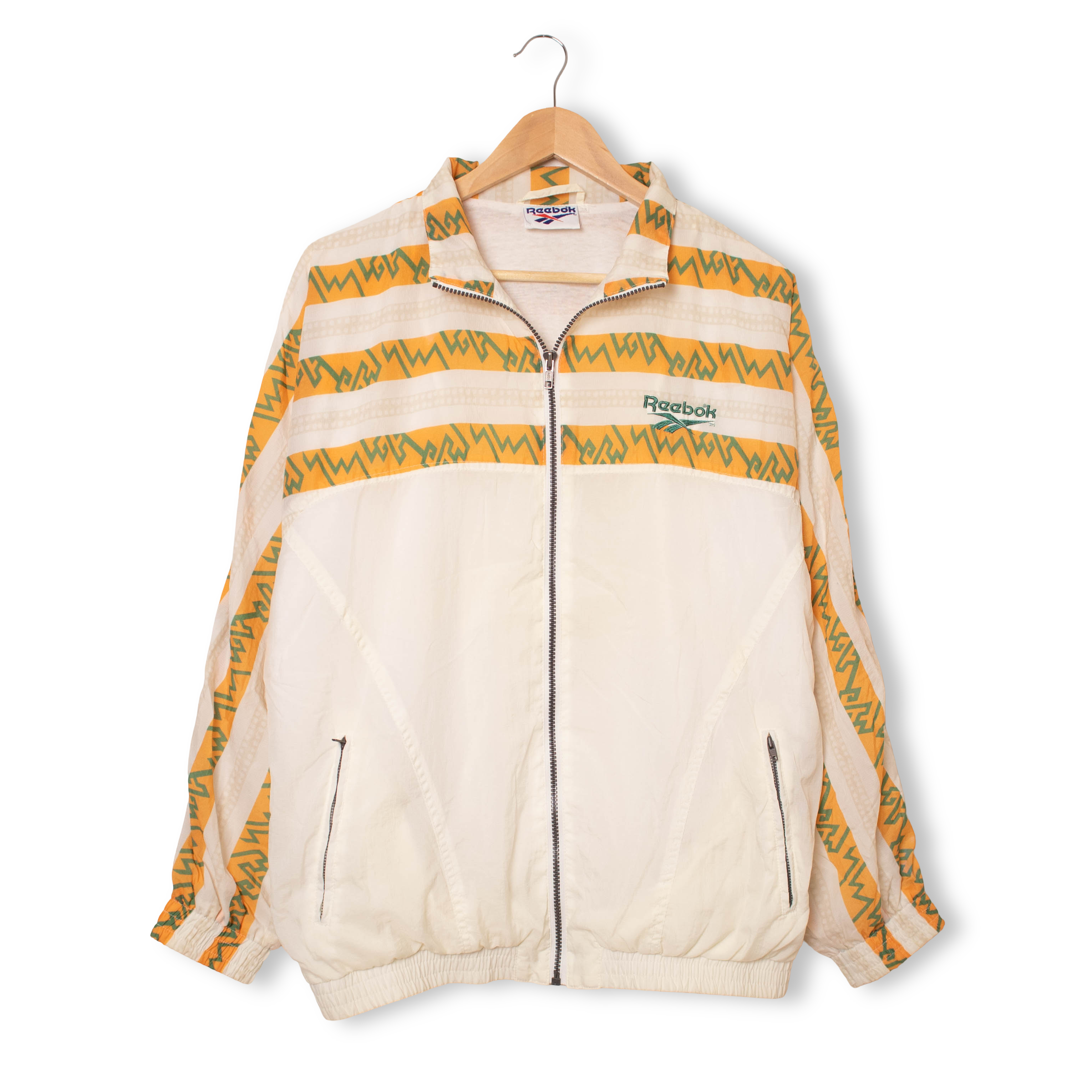 Vintage 90s Reebok white cream and orange Windbreaker Jacket - Size M/L