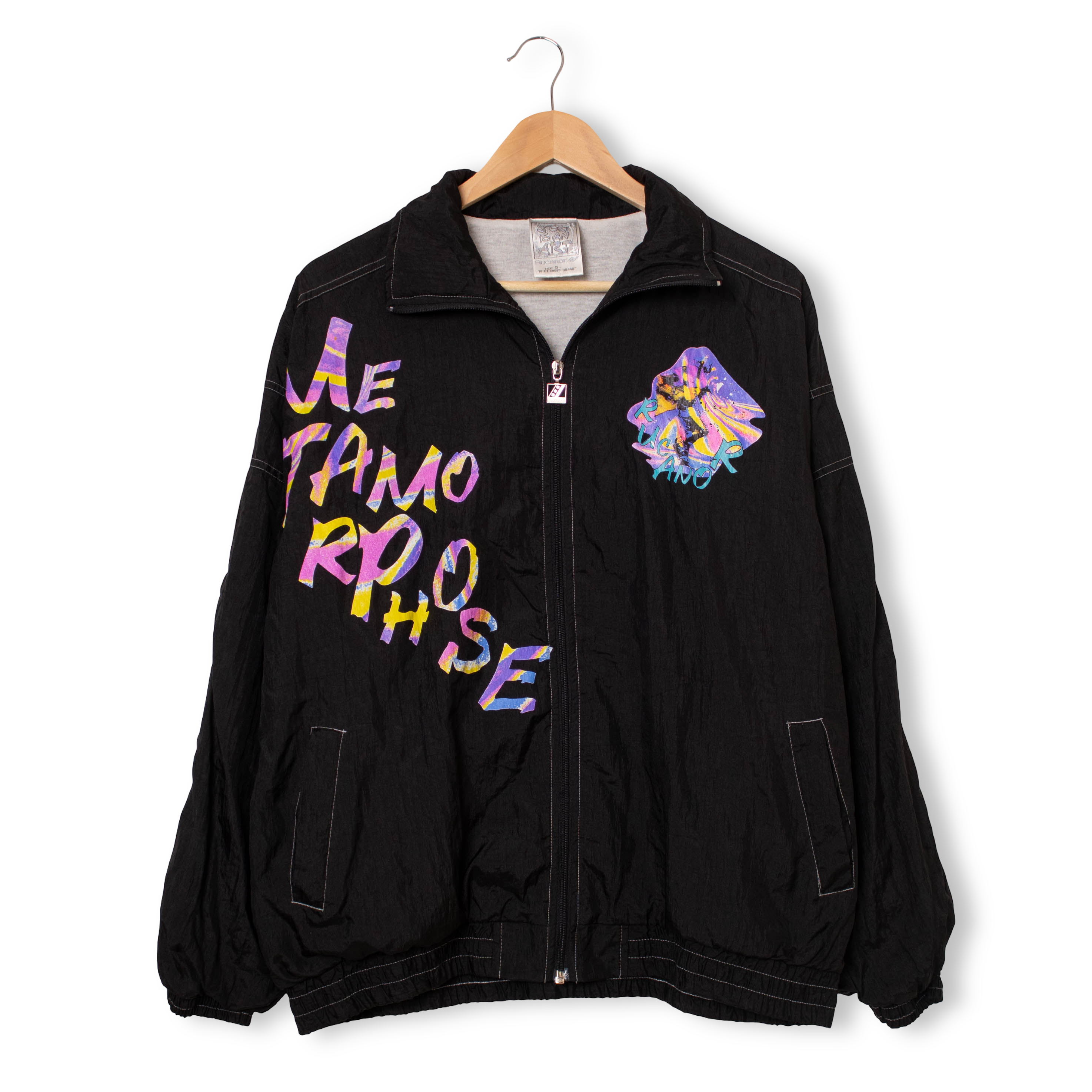 Vintage 90s black graphic printed Windbreaker Jacket - Size M