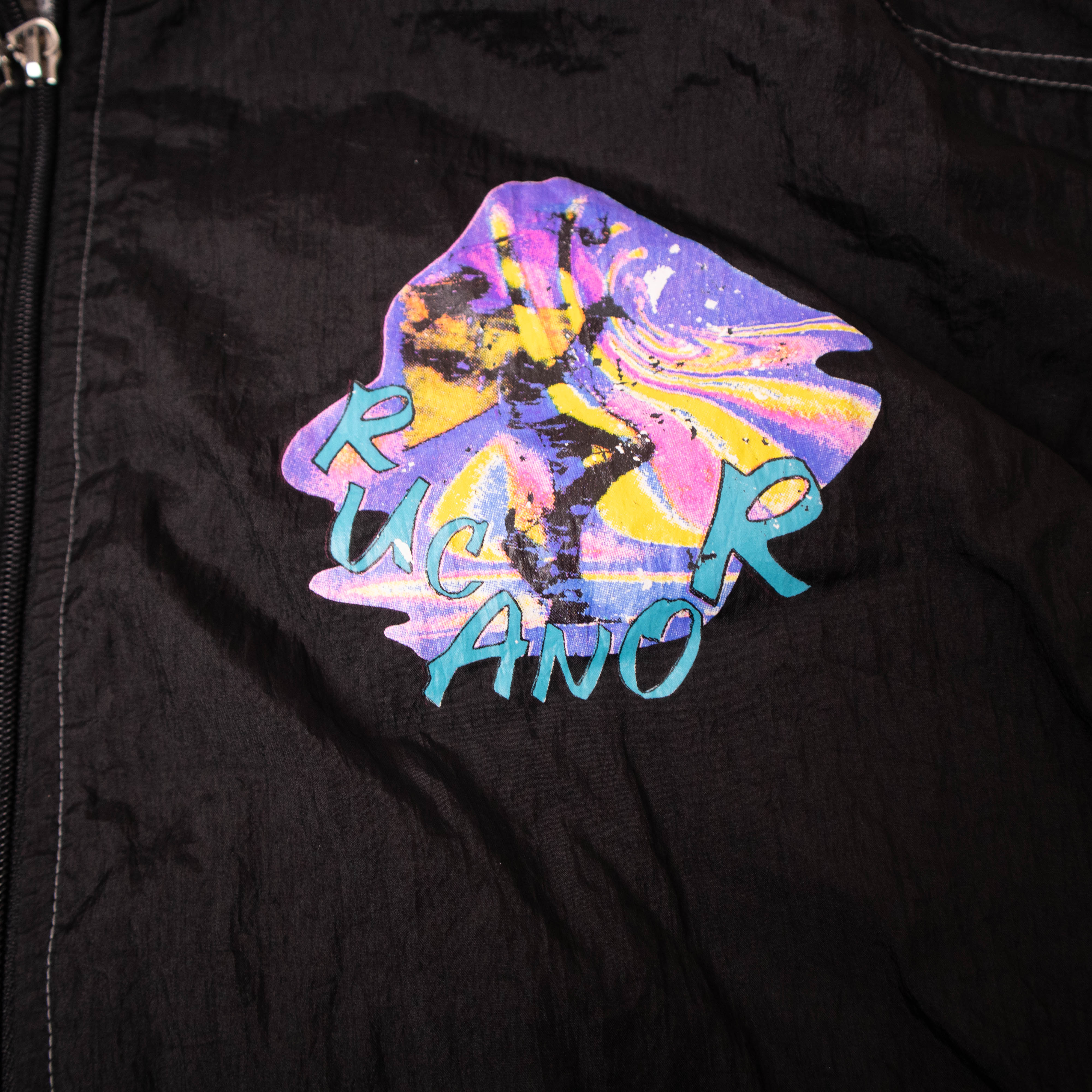 Vintage 90s black graphic printed Windbreaker Jacket - Size M