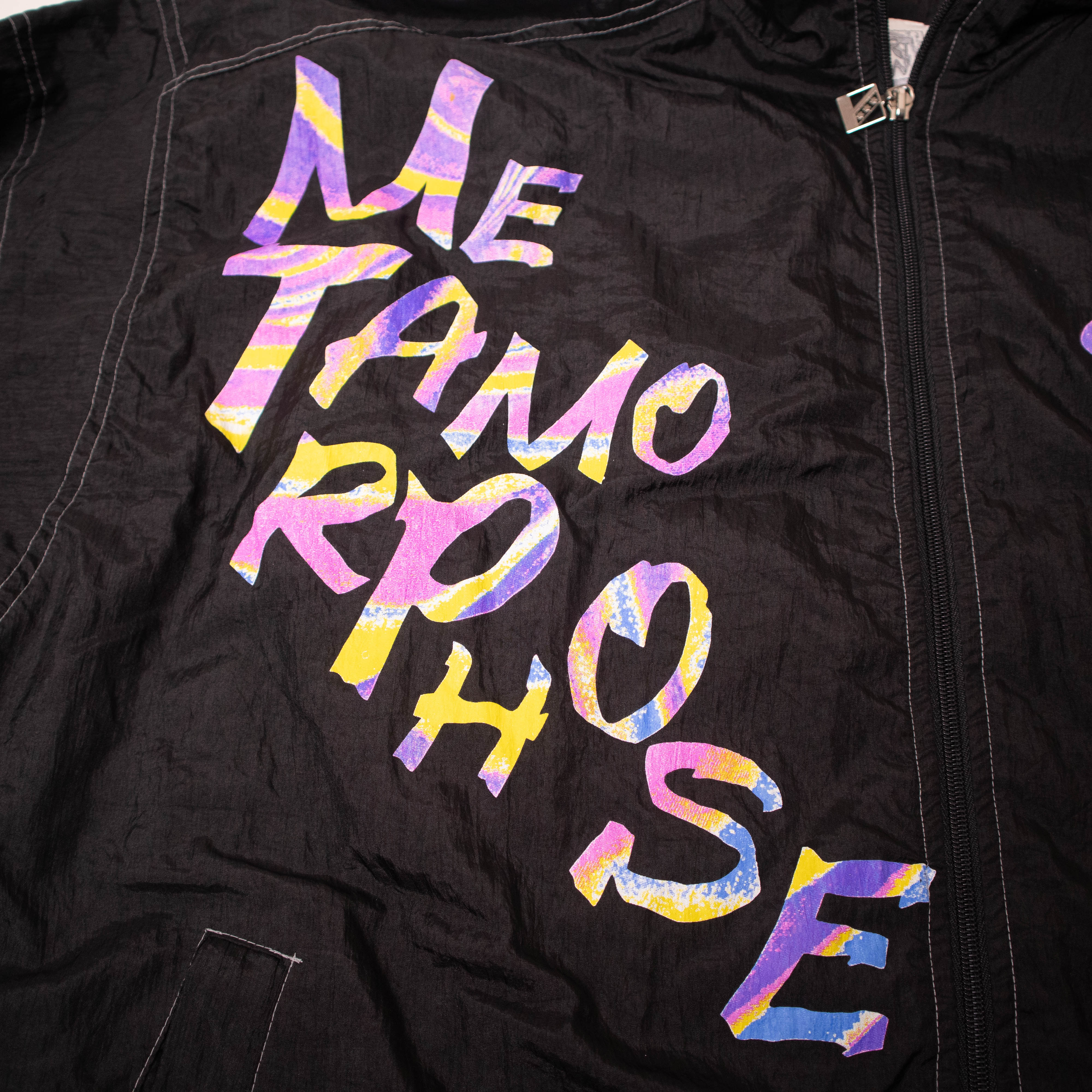 Vintage 90s black graphic printed Windbreaker Jacket - Size M