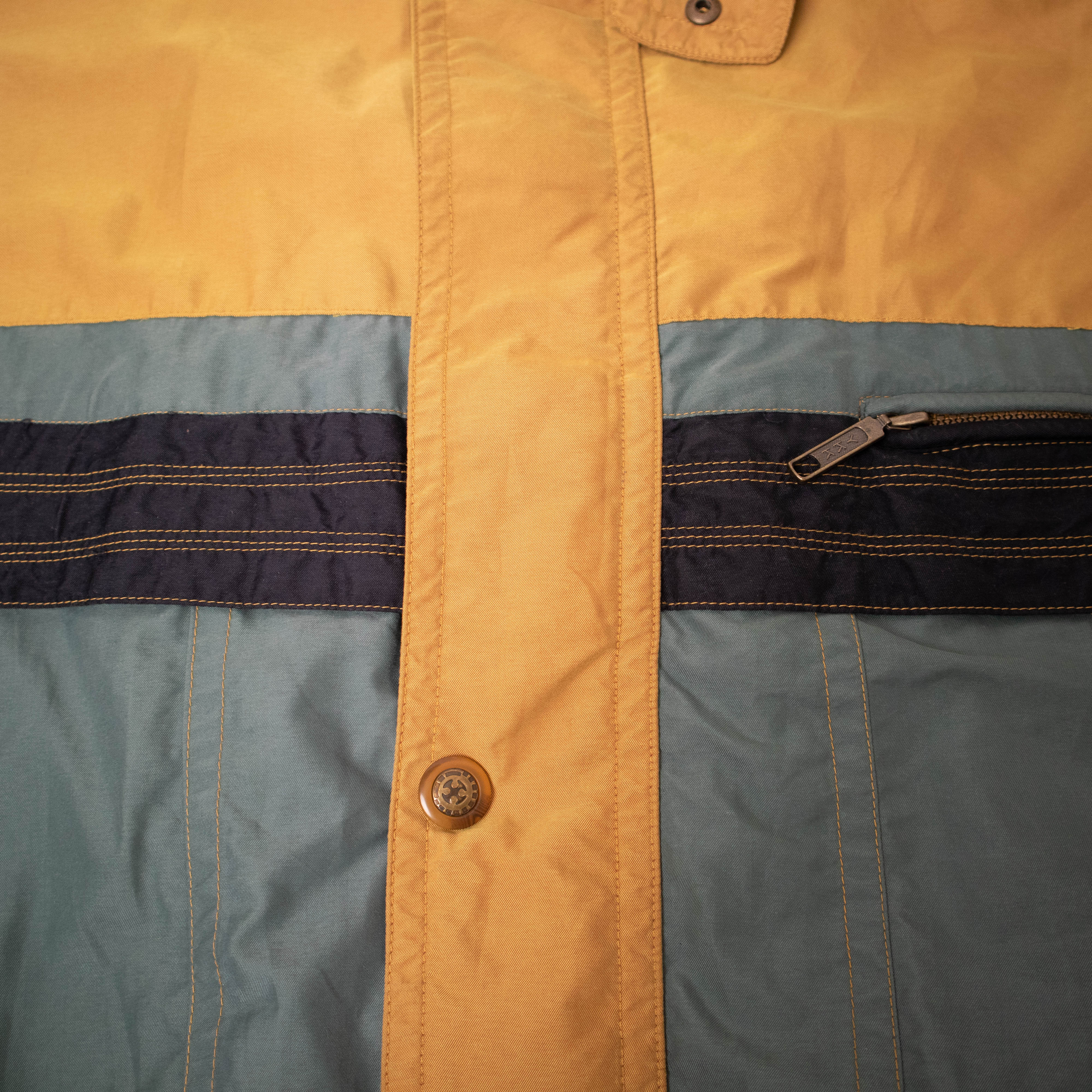 Vintage 90s ocra and grey two tones zip hooded Windbreaker Jacket - Size XL