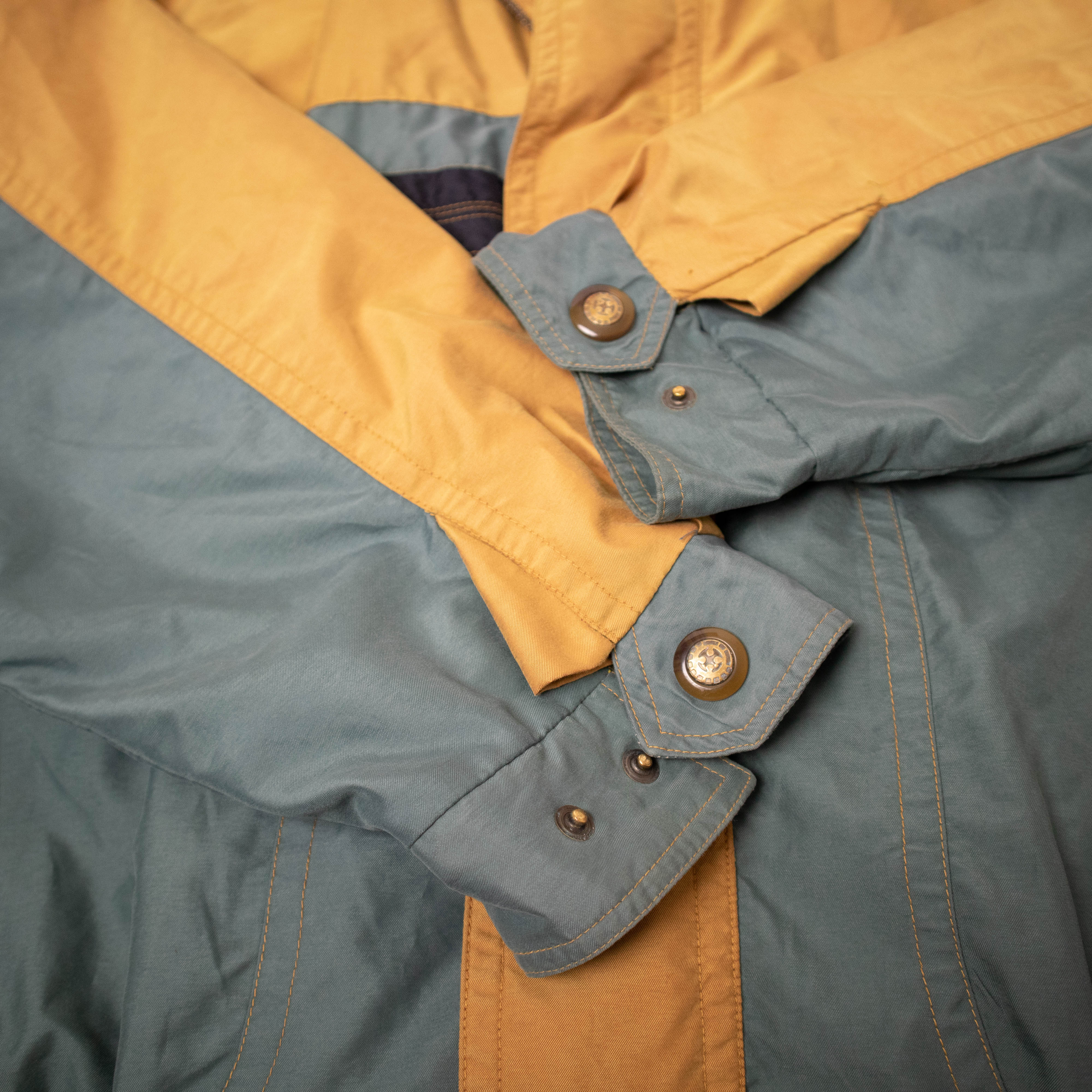 Vintage 90s ocra and grey two tones zip hooded Windbreaker Jacket - Size XL