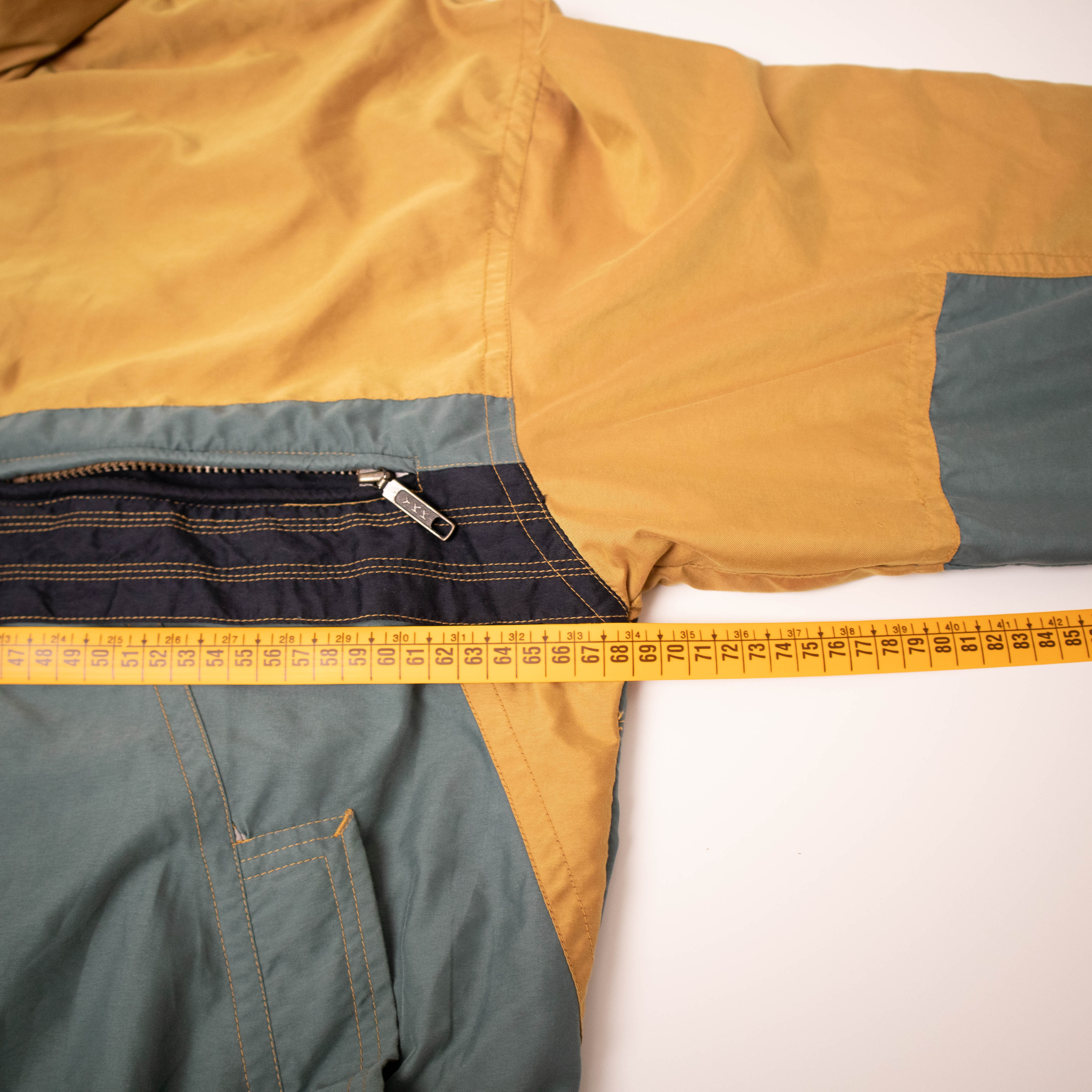 Vintage 90s ocra and grey two tones zip hooded Windbreaker Jacket - Size XL