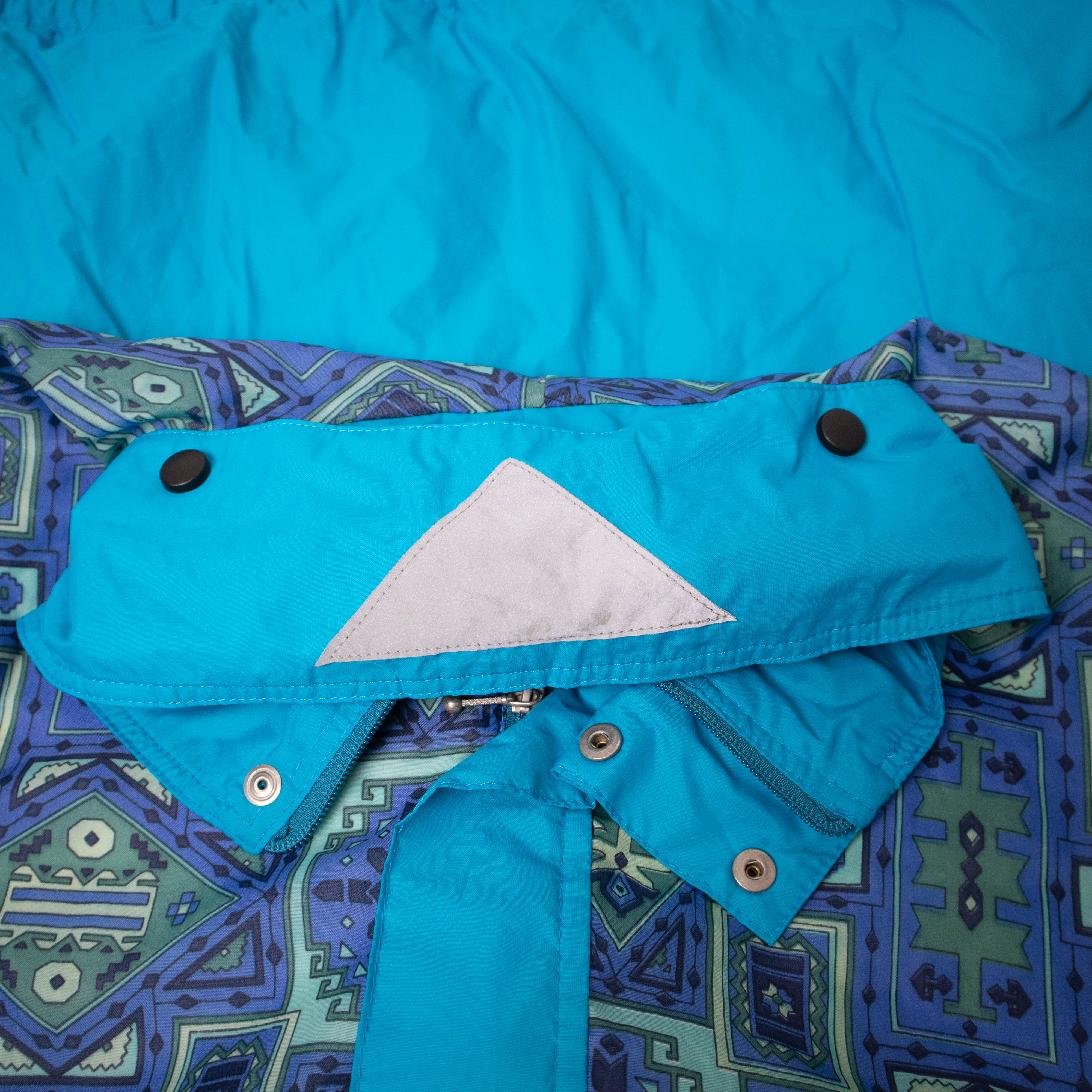 Vintage 90s abstract print blue zip hooded Windbreaker Jacket - Size XL