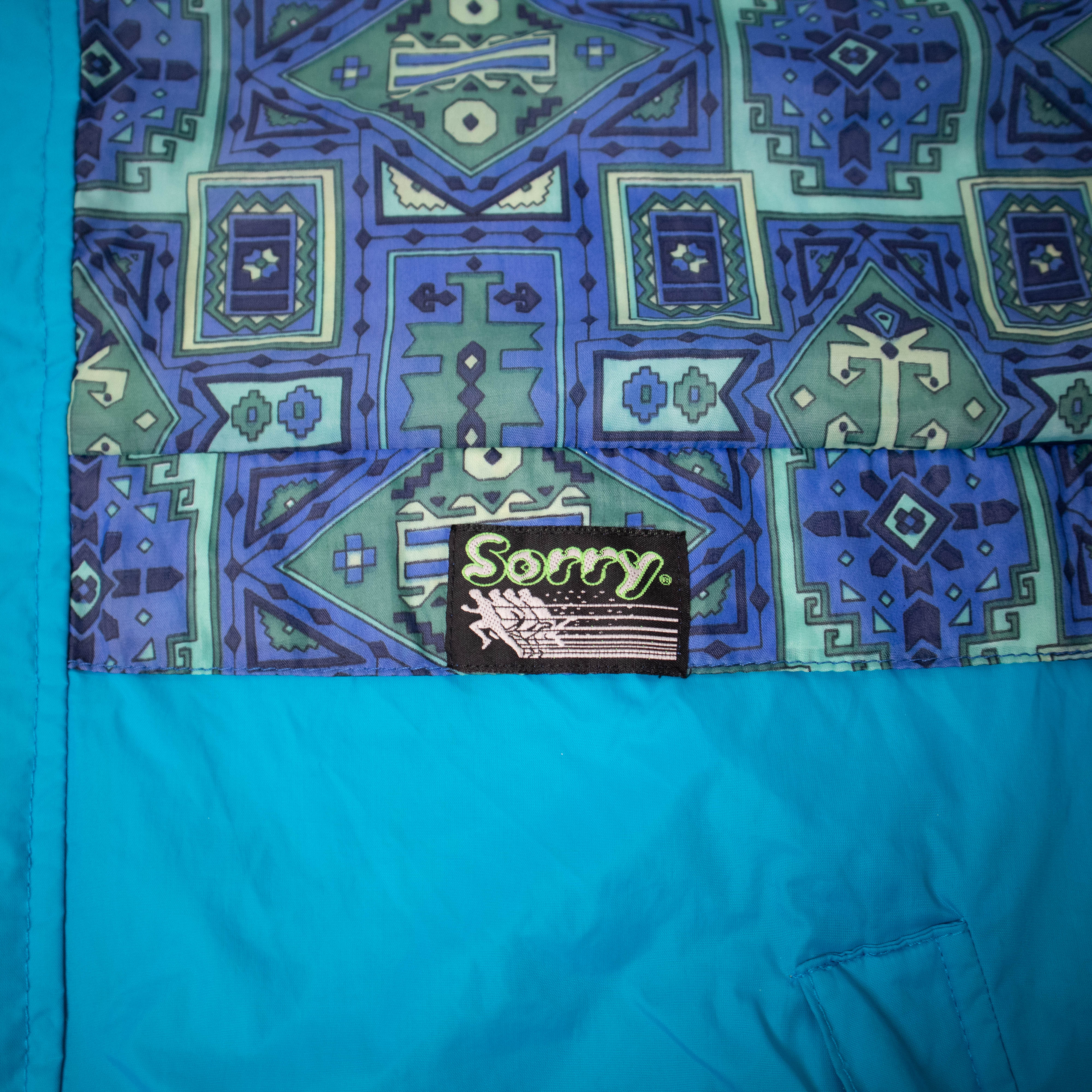 Vintage 90s abstract print blue zip hooded Windbreaker Jacket - Size XL