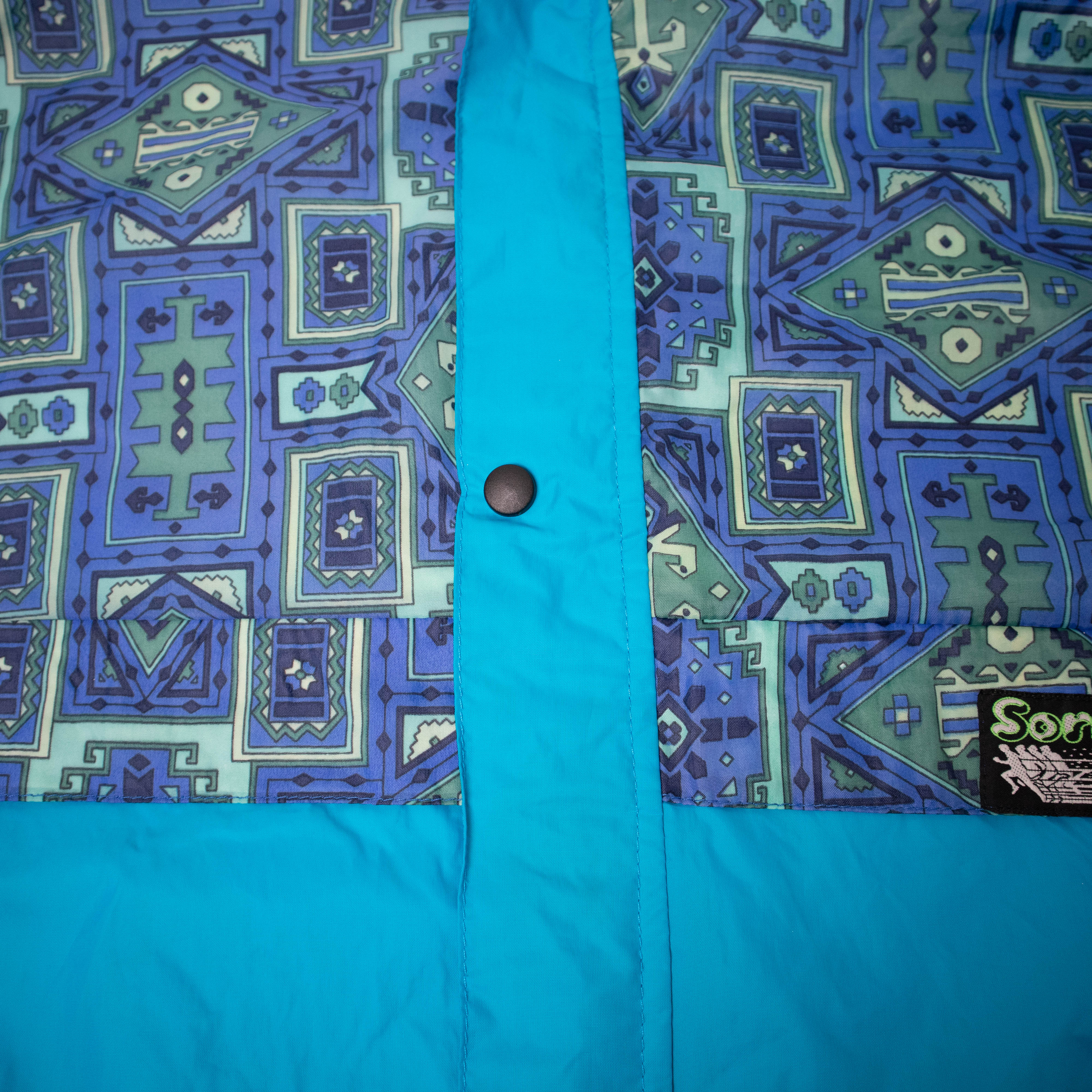 Vintage 90s abstract print blue zip hooded Windbreaker Jacket - Size XL