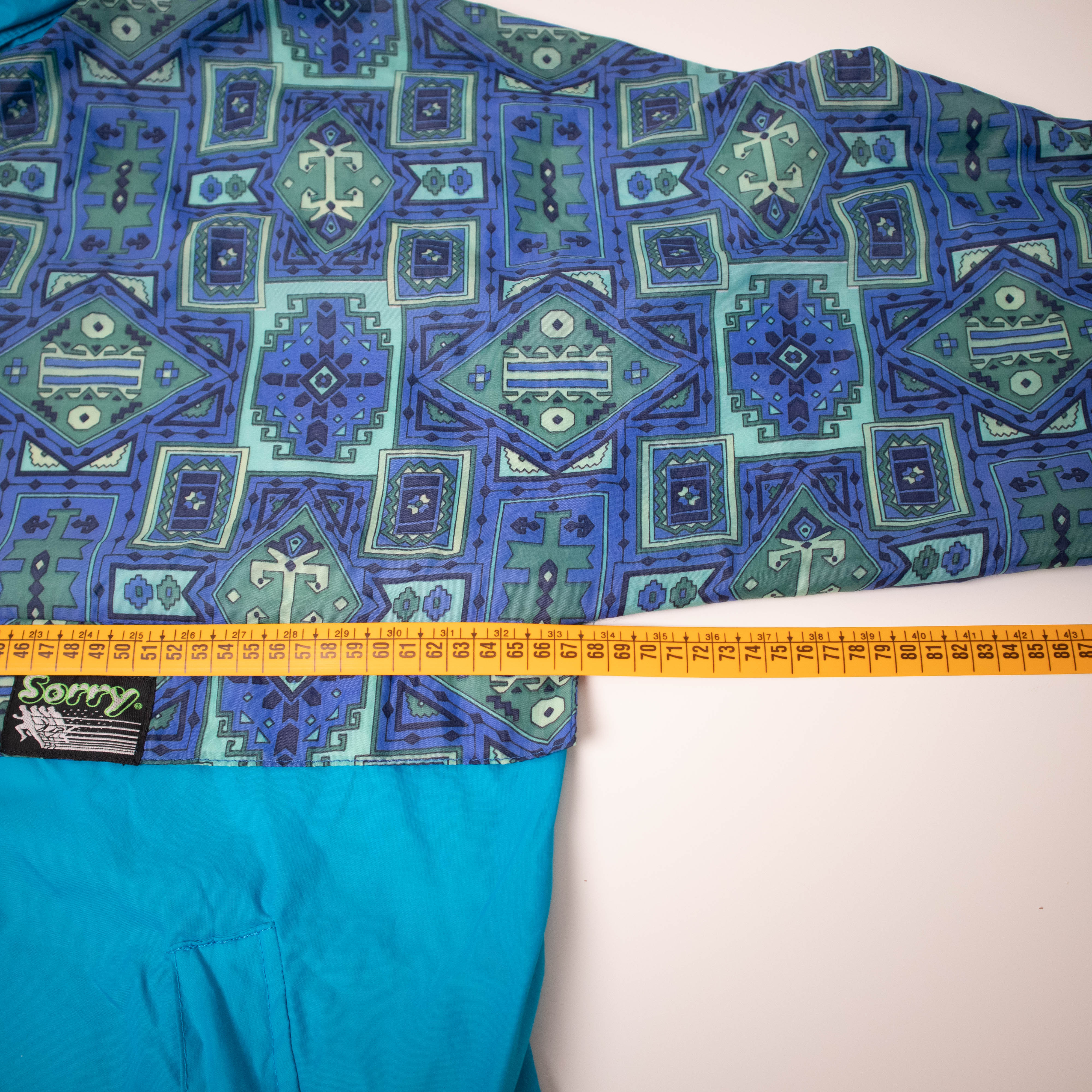 Vintage 90s abstract print blue zip hooded Windbreaker Jacket - Size XL