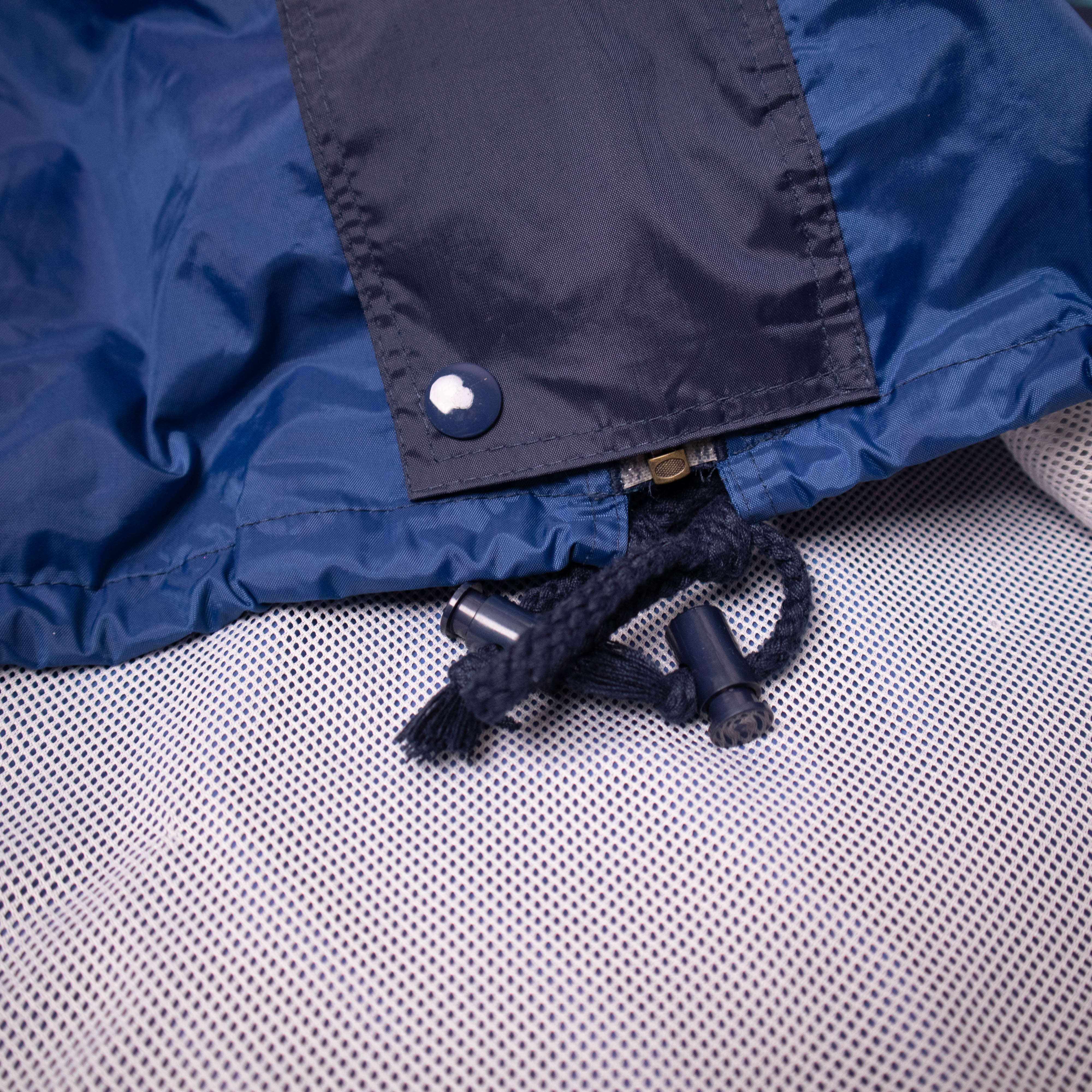 Vintage 90s navy abstract geometric pattern hooded Windbreaker Jacket - Size XXL