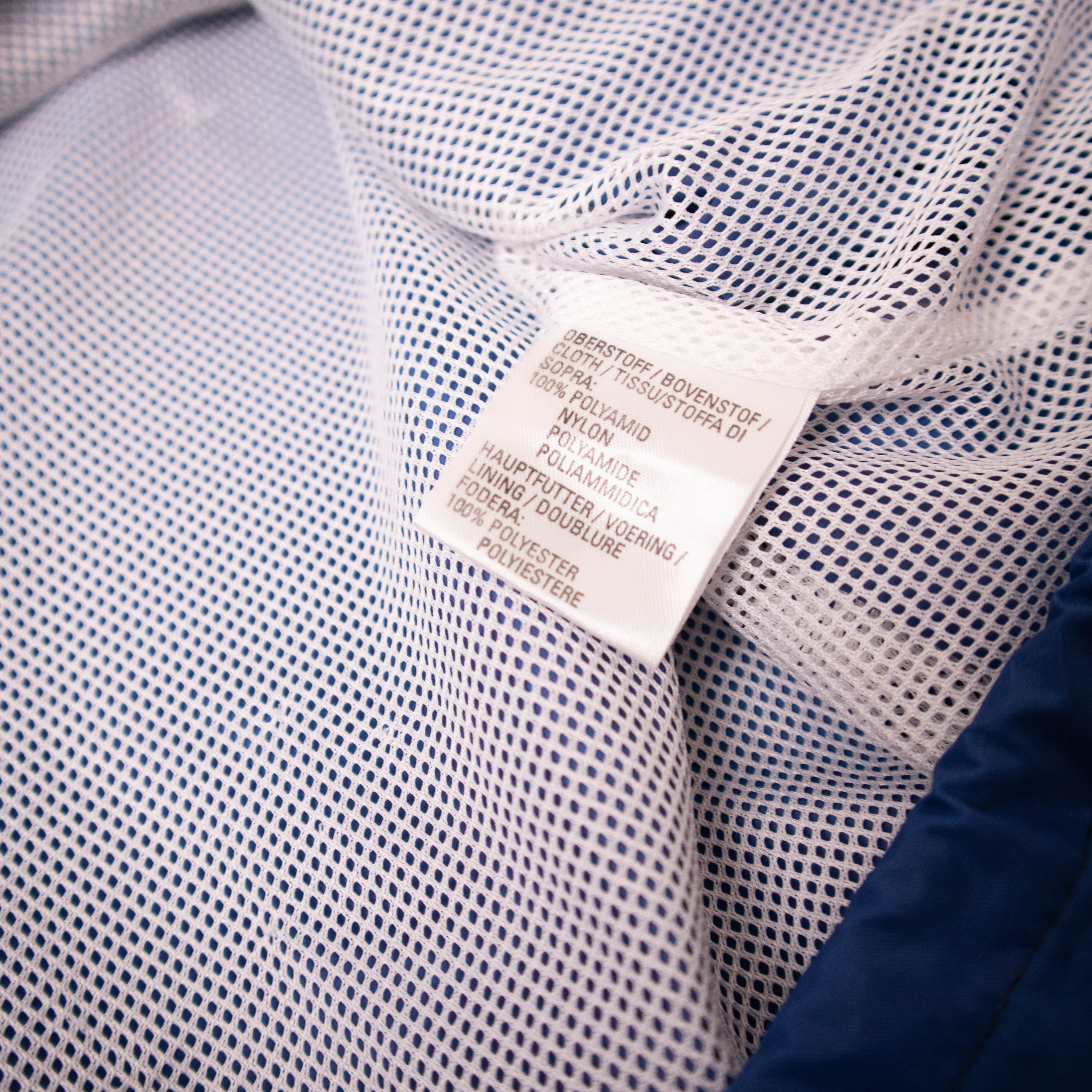 Vintage 90s navy abstract geometric pattern hooded Windbreaker Jacket - Size XXL