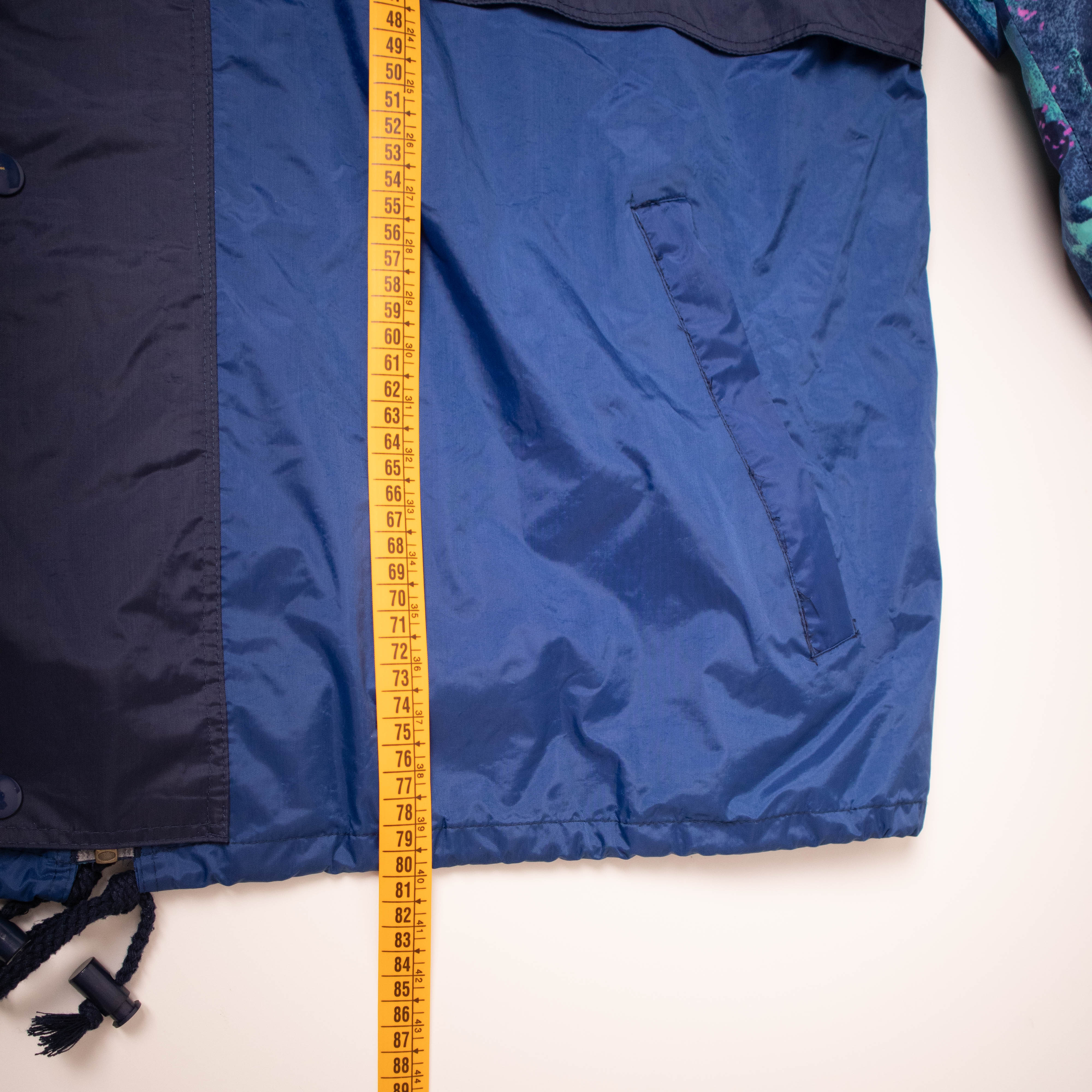 Vintage 90s navy abstract geometric pattern hooded Windbreaker Jacket - Size XXL