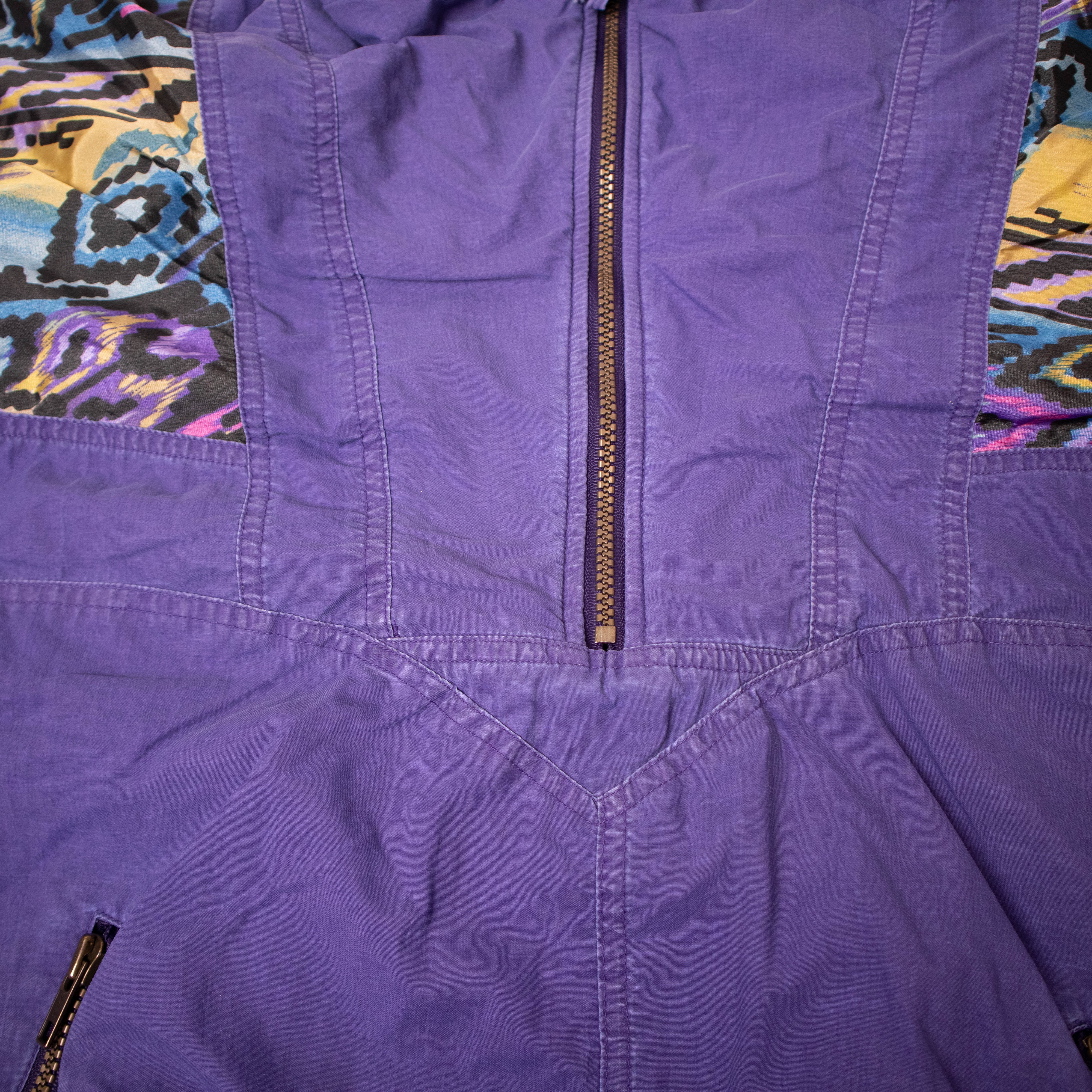 Vintage 80s purple abstract pattern quarter zip Windbreaker Jacket - Size L