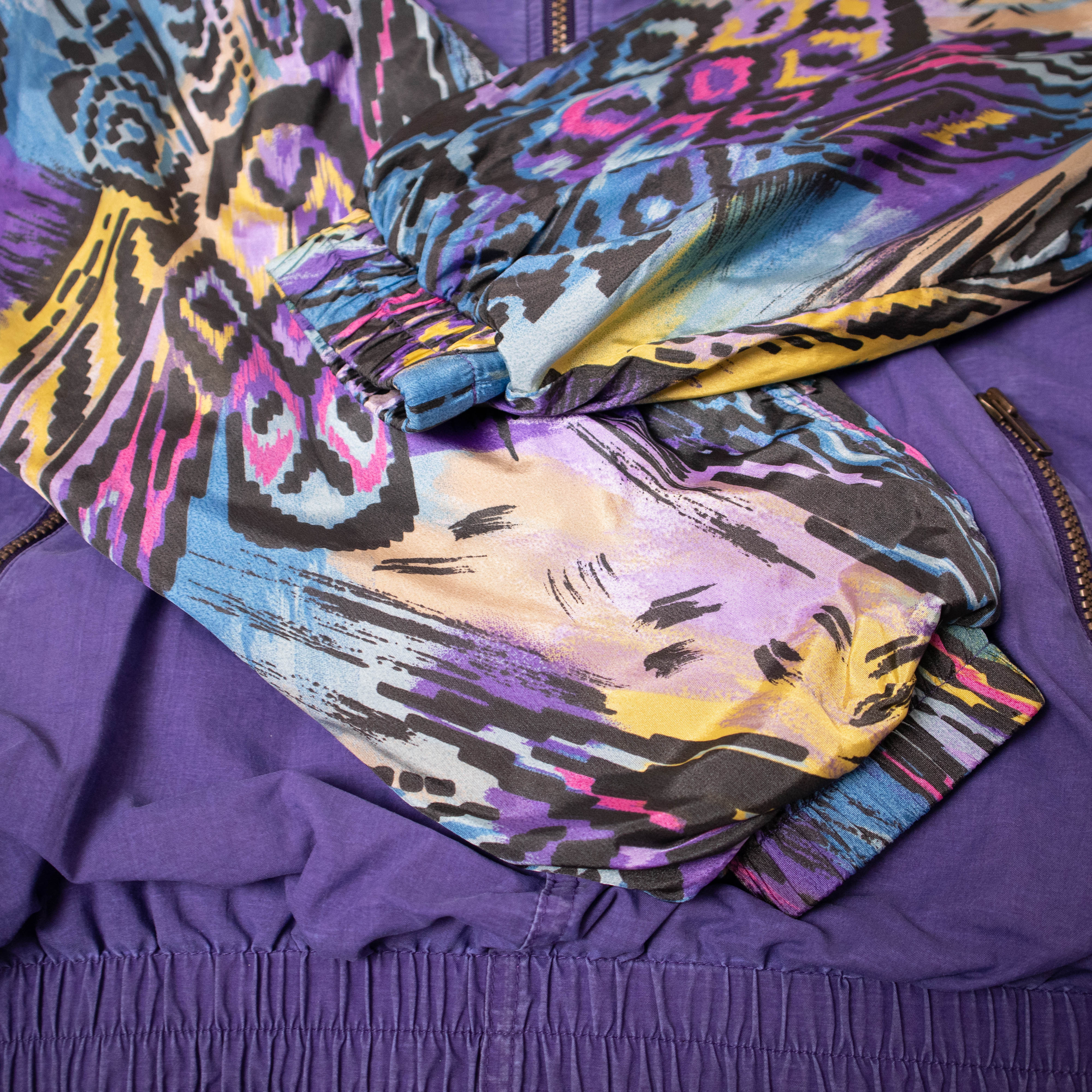 Vintage 80s purple abstract pattern quarter zip Windbreaker Jacket - Size L