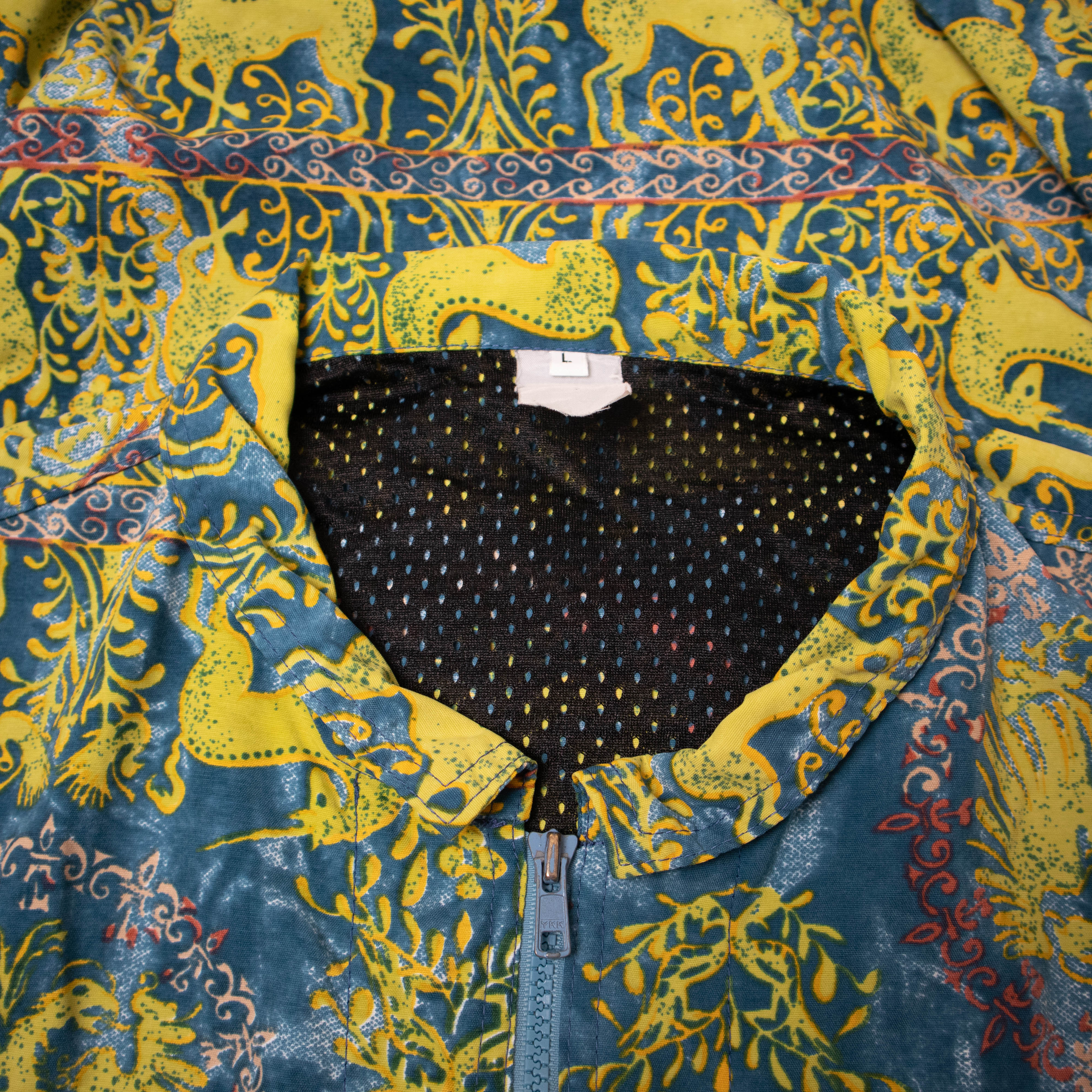 Vintage Oxbow medieval pattern blue and yellow Windbreaker Jacket - Size L/XL