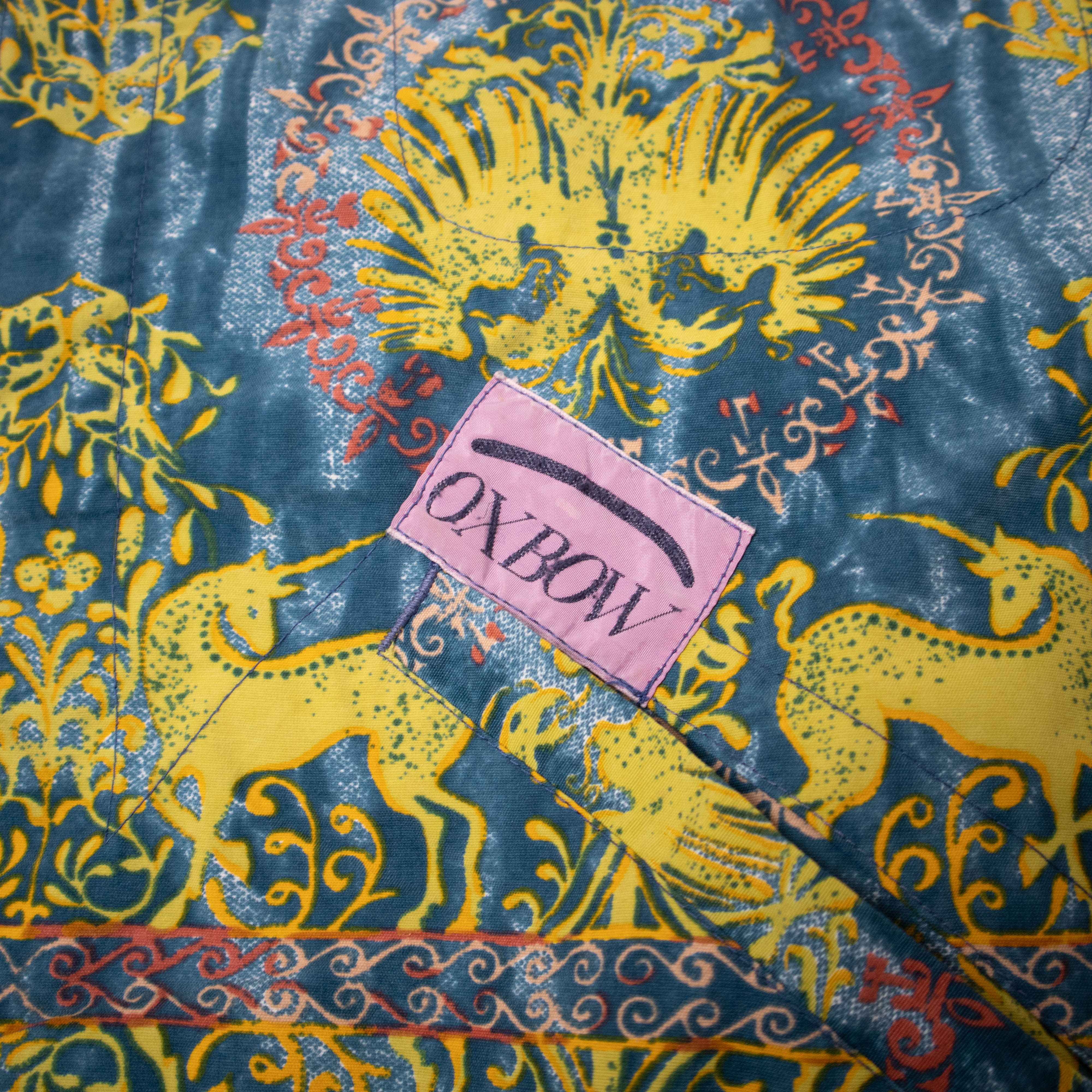 Vintage Oxbow medieval pattern blue and yellow Windbreaker Jacket - Size L/XL