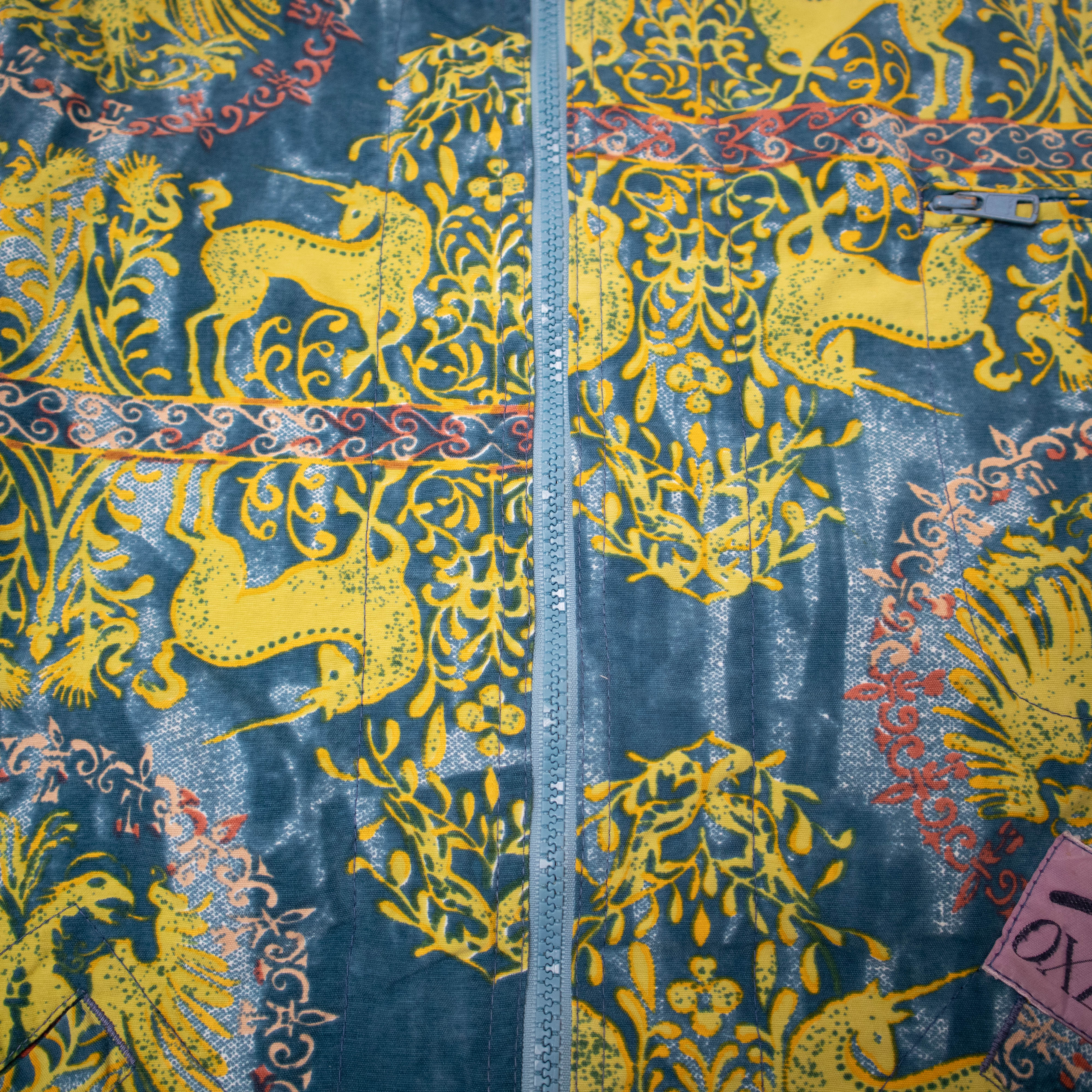 Vintage Oxbow medieval pattern blue and yellow Windbreaker Jacket - Size L/XL