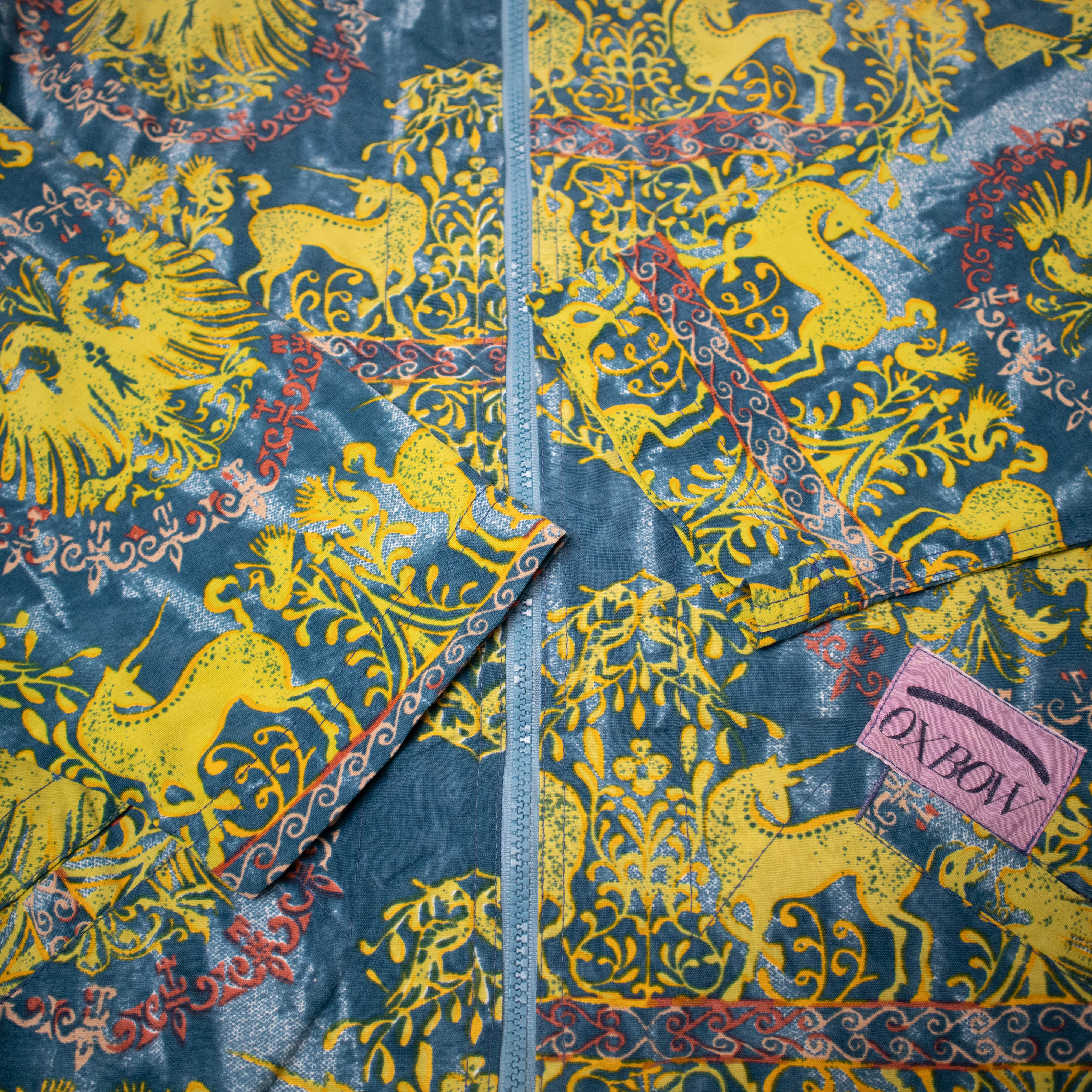 Vintage Oxbow medieval pattern blue and yellow Windbreaker Jacket - Size L/XL
