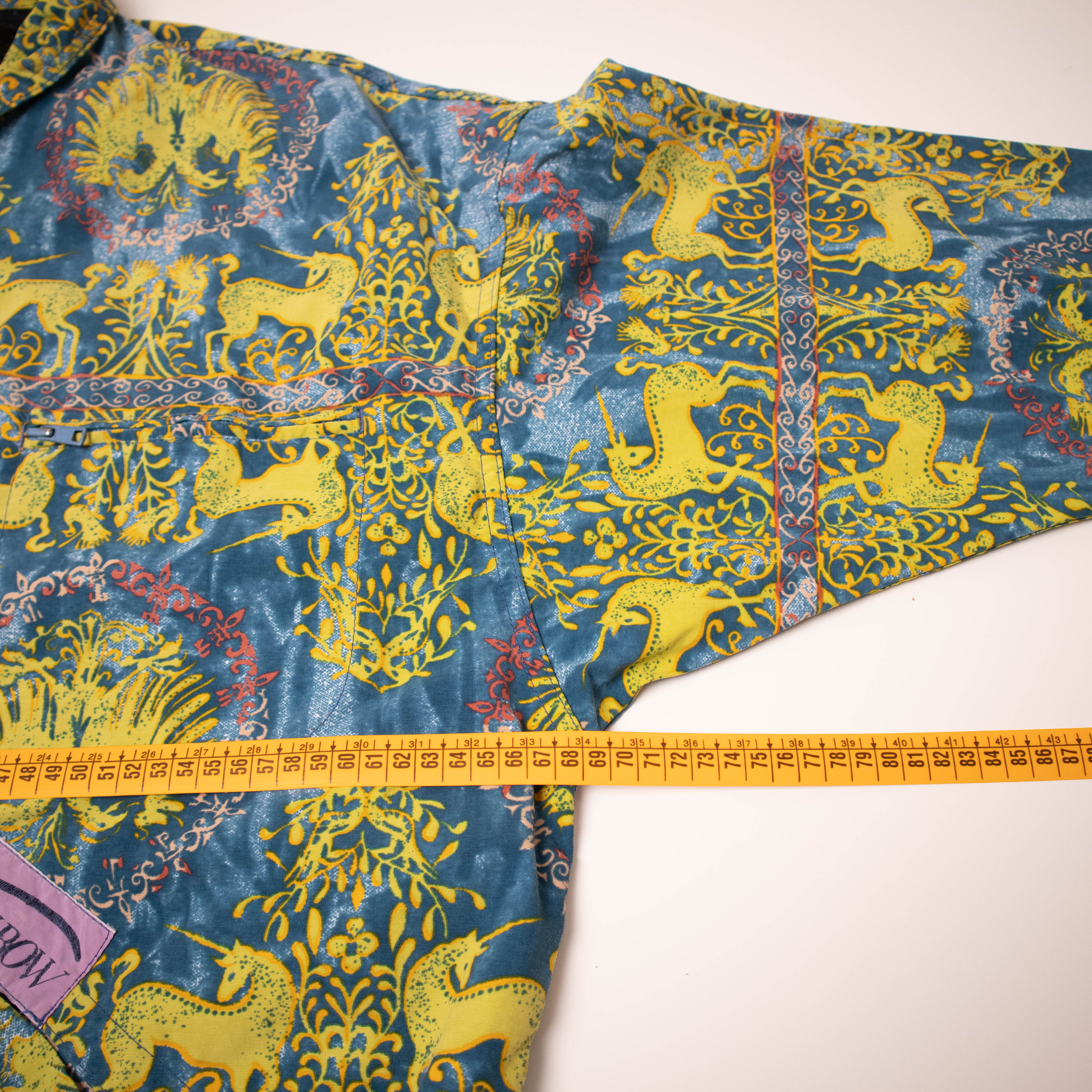 Vintage Oxbow medieval pattern blue and yellow Windbreaker Jacket - Size L/XL