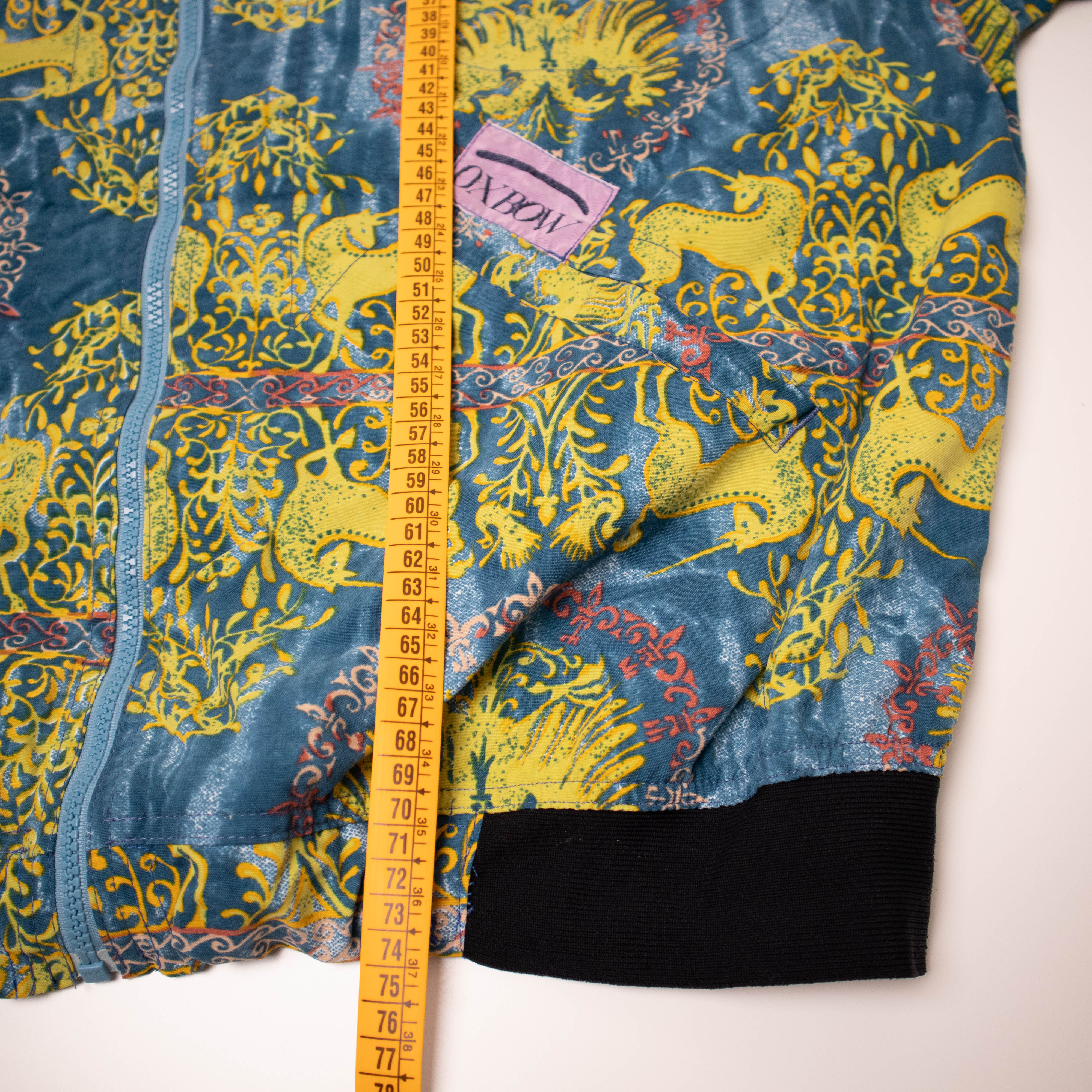 Vintage Oxbow medieval pattern blue and yellow Windbreaker Jacket - Size L/XL