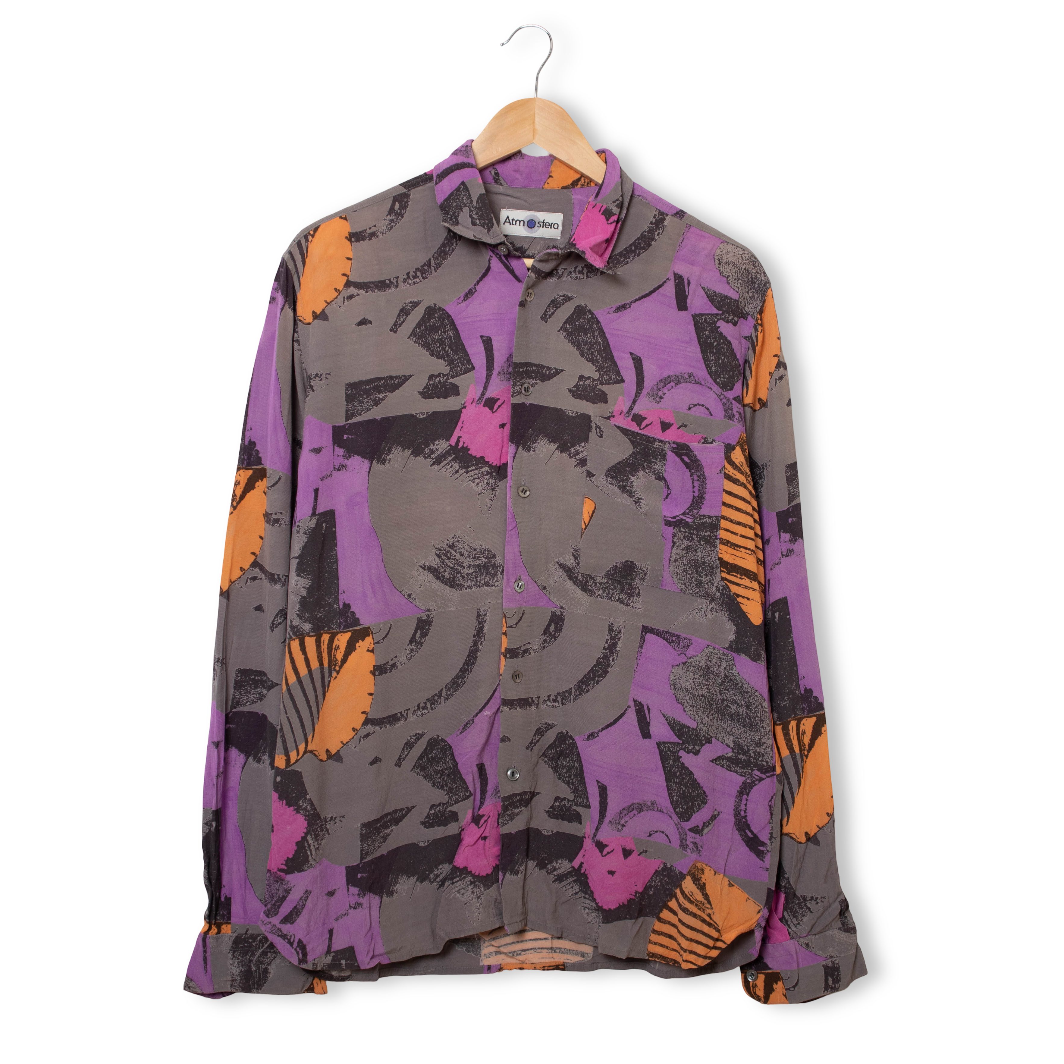 Vintage 90s crazy abstract purple and grey long sleeve Shirt - Size M