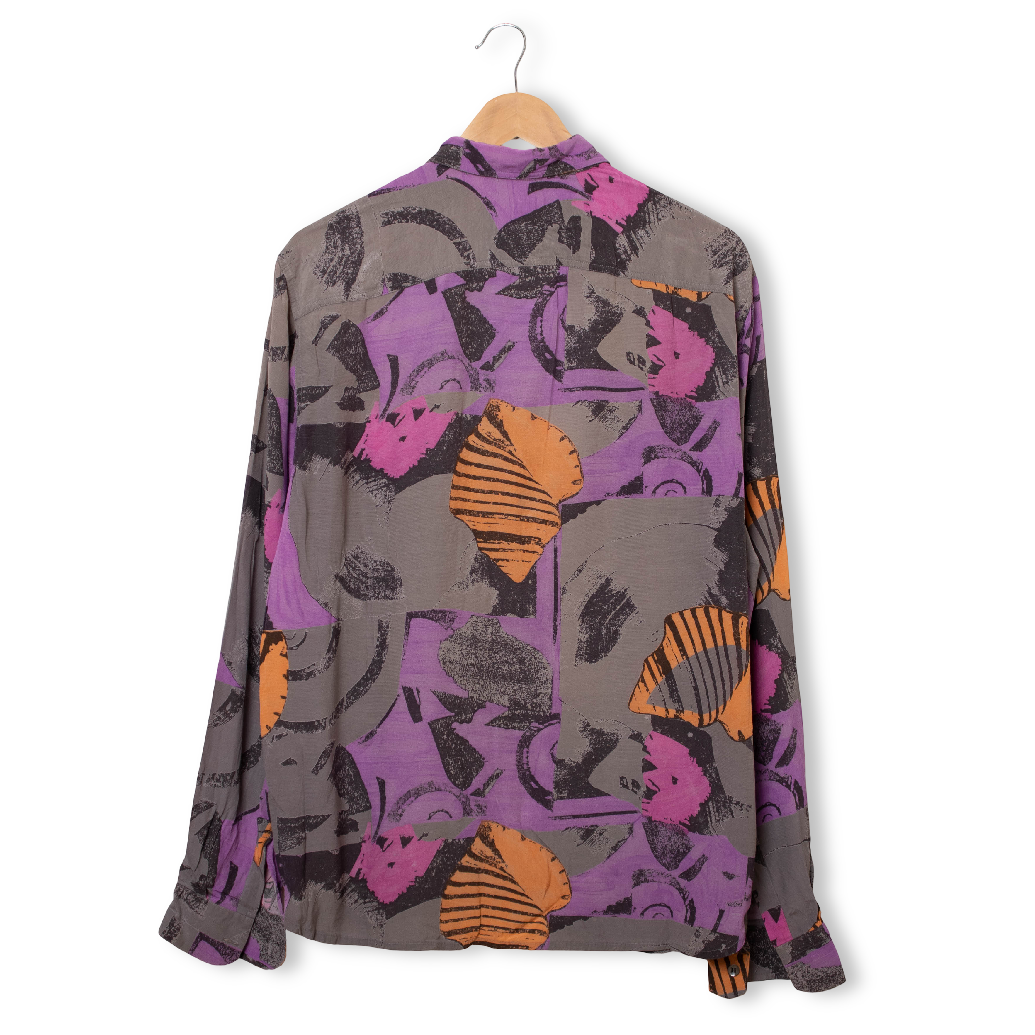 Vintage 90s crazy abstract purple and grey long sleeve Shirt - Size M