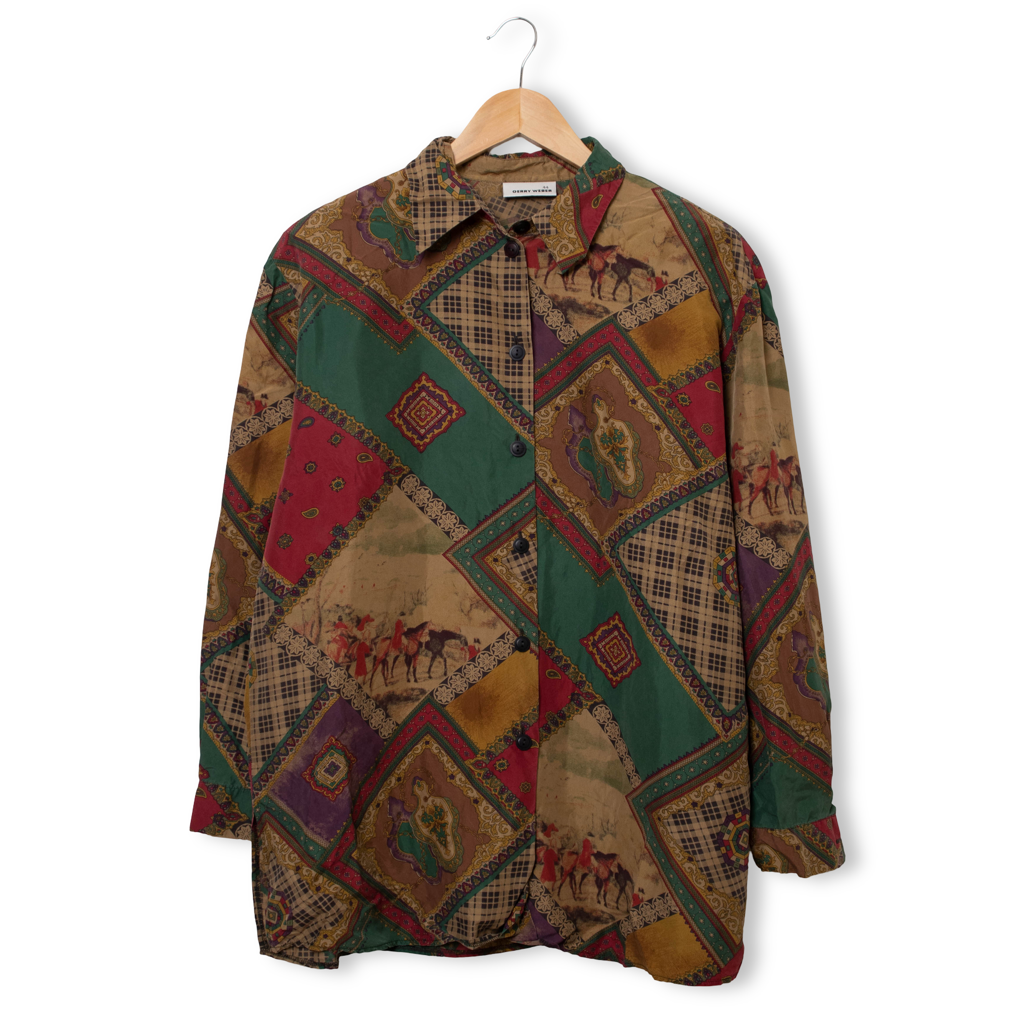 Vintage 90s abstract 100% silk multicolor long sleeve Shirt - Size M