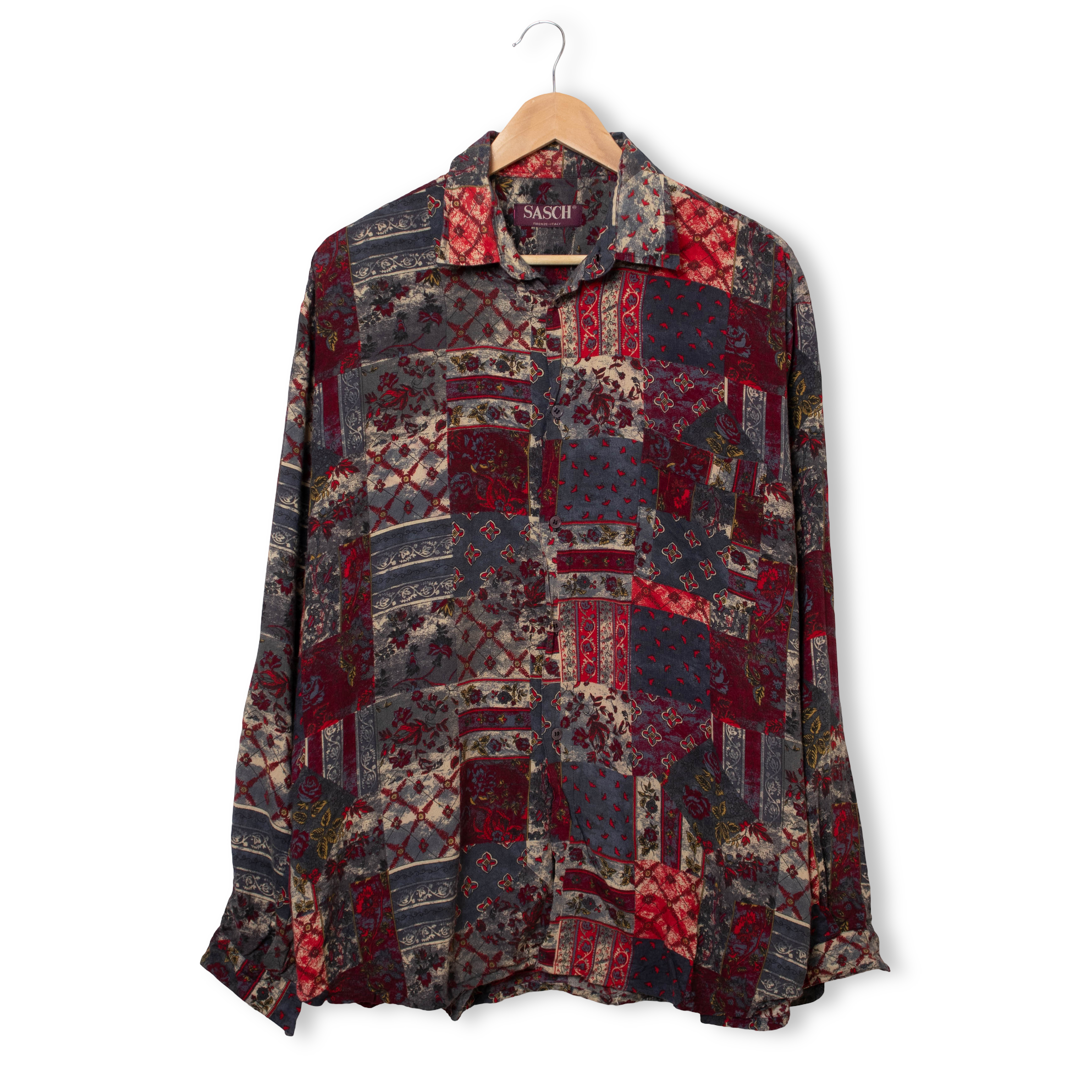 Vintage crazy abstract red and grey long sleeve Shirt - Size L/XL