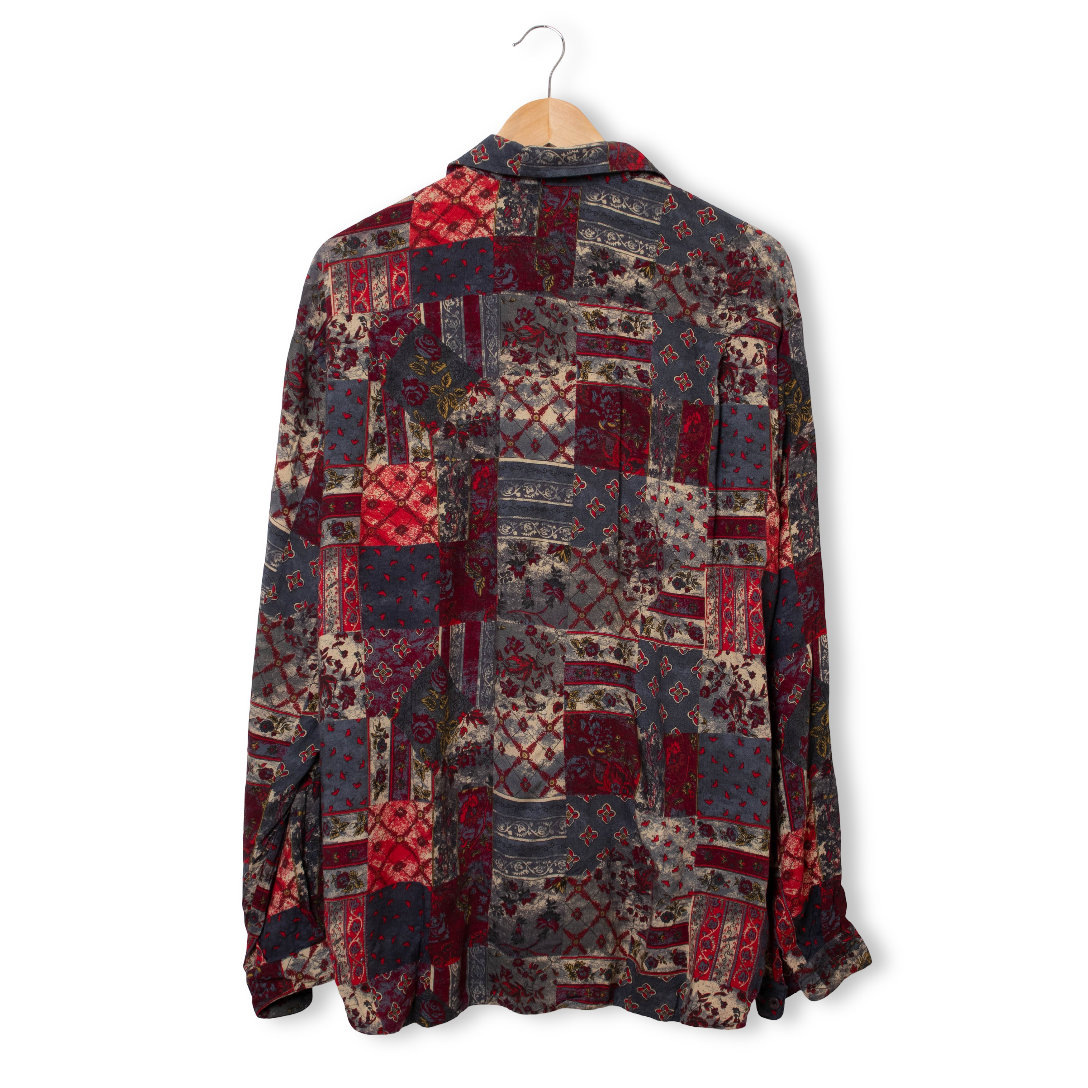 Vintage crazy abstract red and grey long sleeve Shirt - Size L/XL