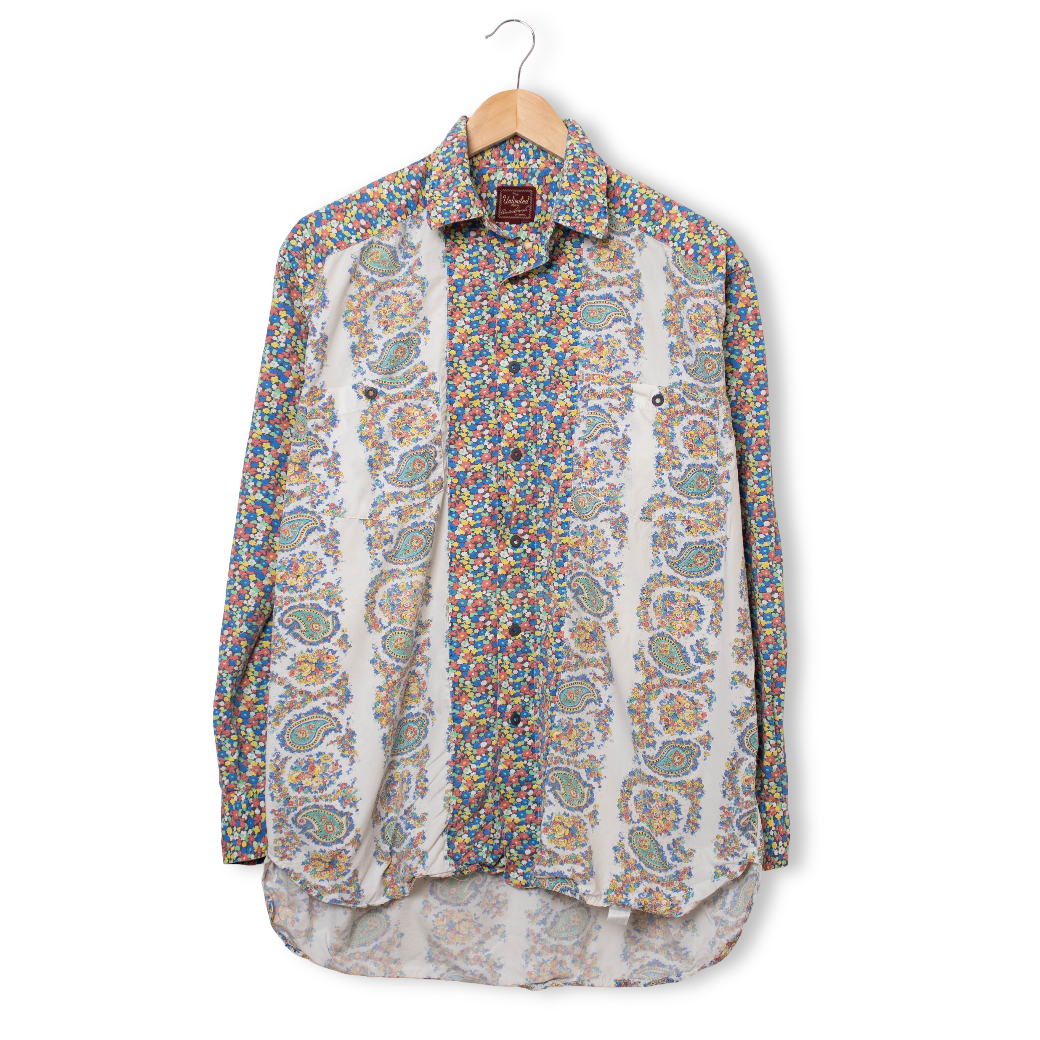 Vintage 90s paisley floral white multicolor long sleeve Shirt - Size M