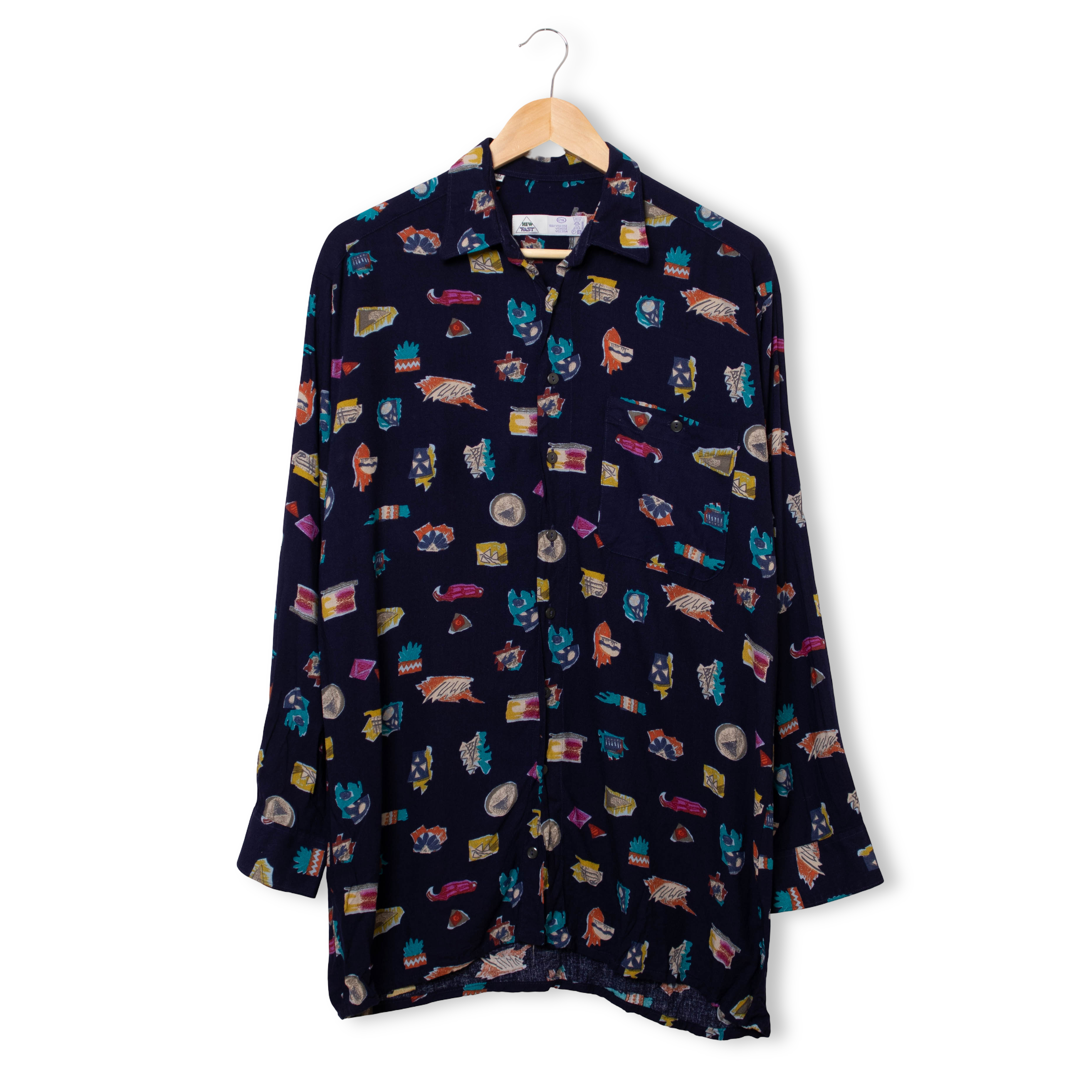 Vintage 90s navy blue New Fast fantasy print long sleeve Shirt - Size M/L