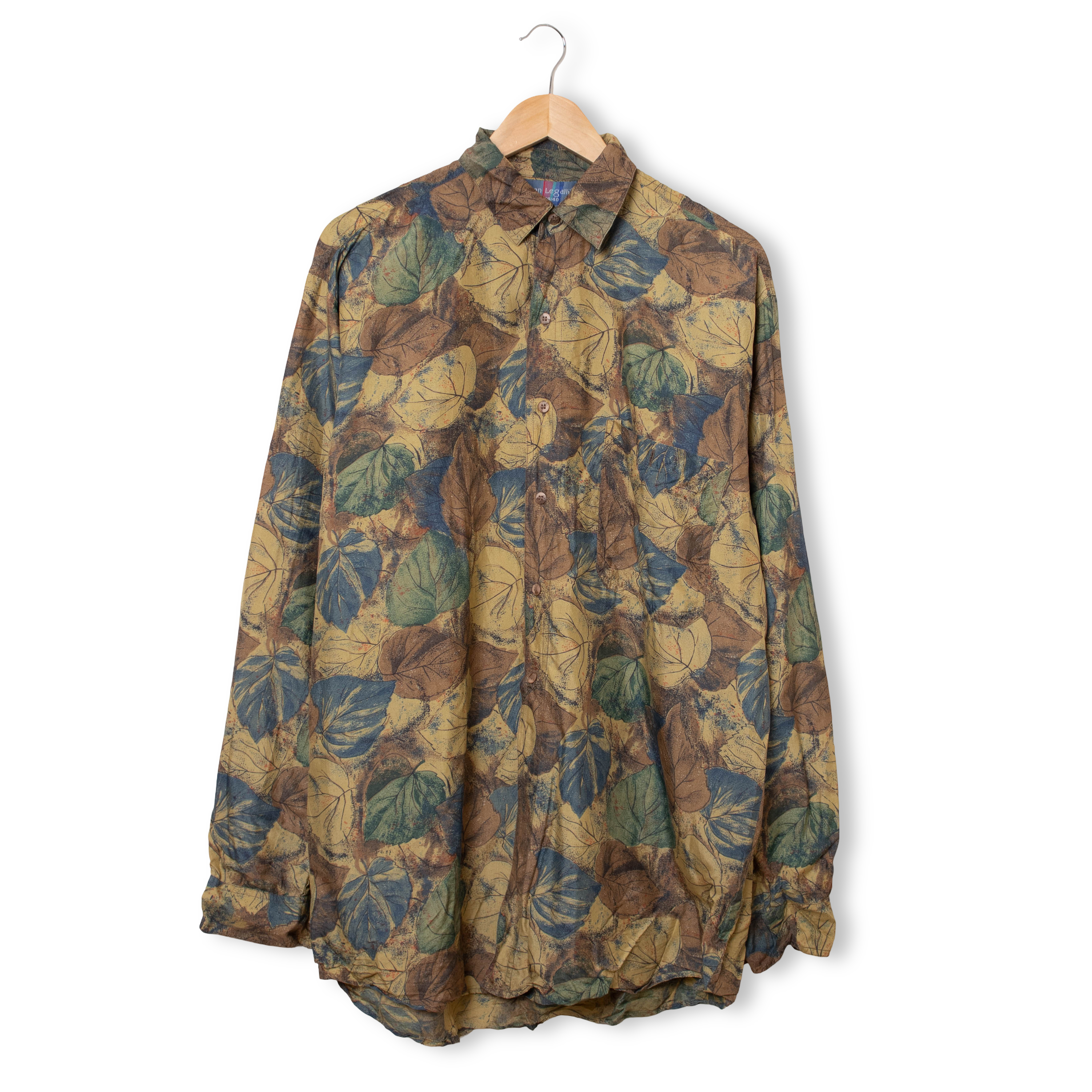 Vintage 90s brown abstract 100% silk long sleeve Shirt - Size L