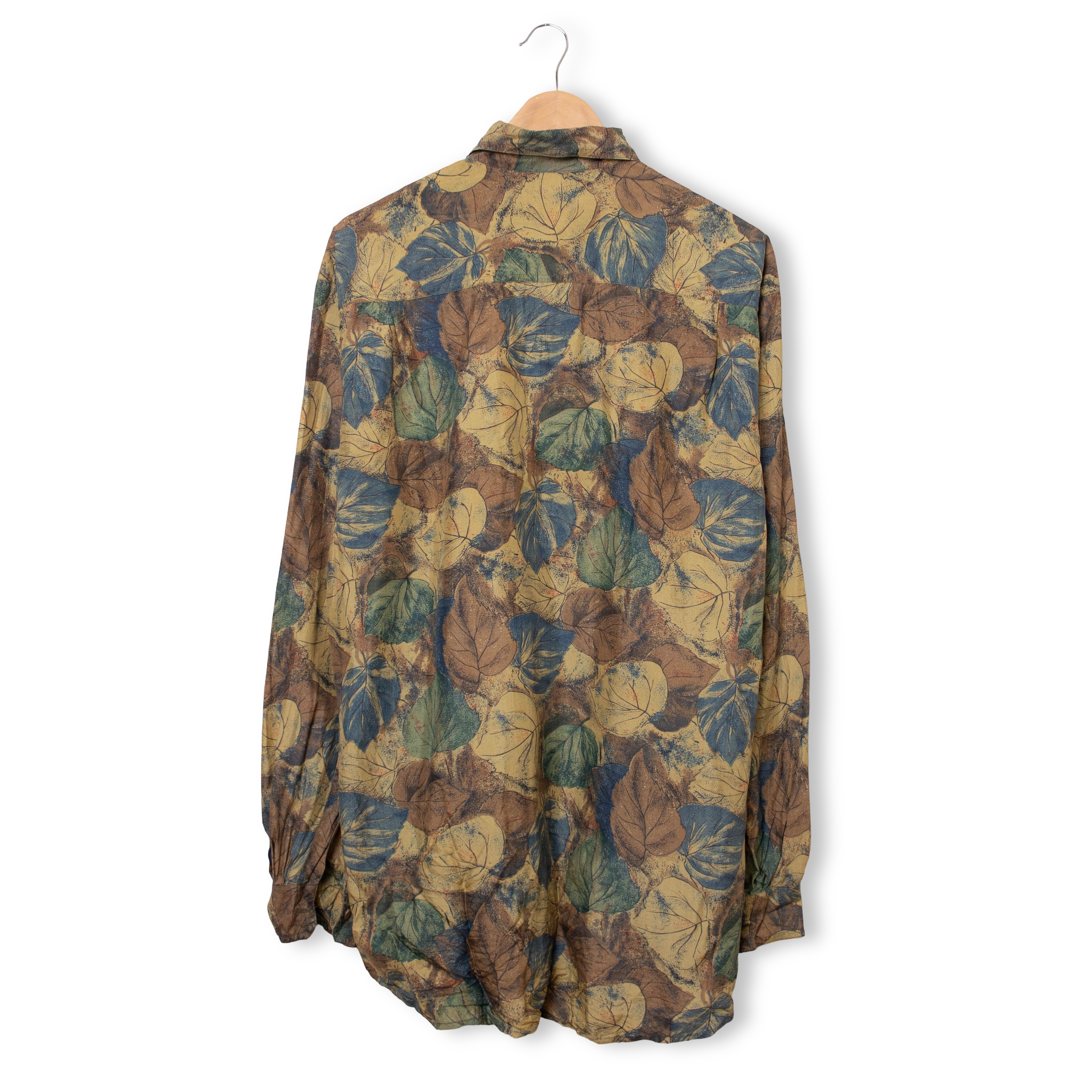 Vintage 90s brown abstract 100% silk long sleeve Shirt - Size L