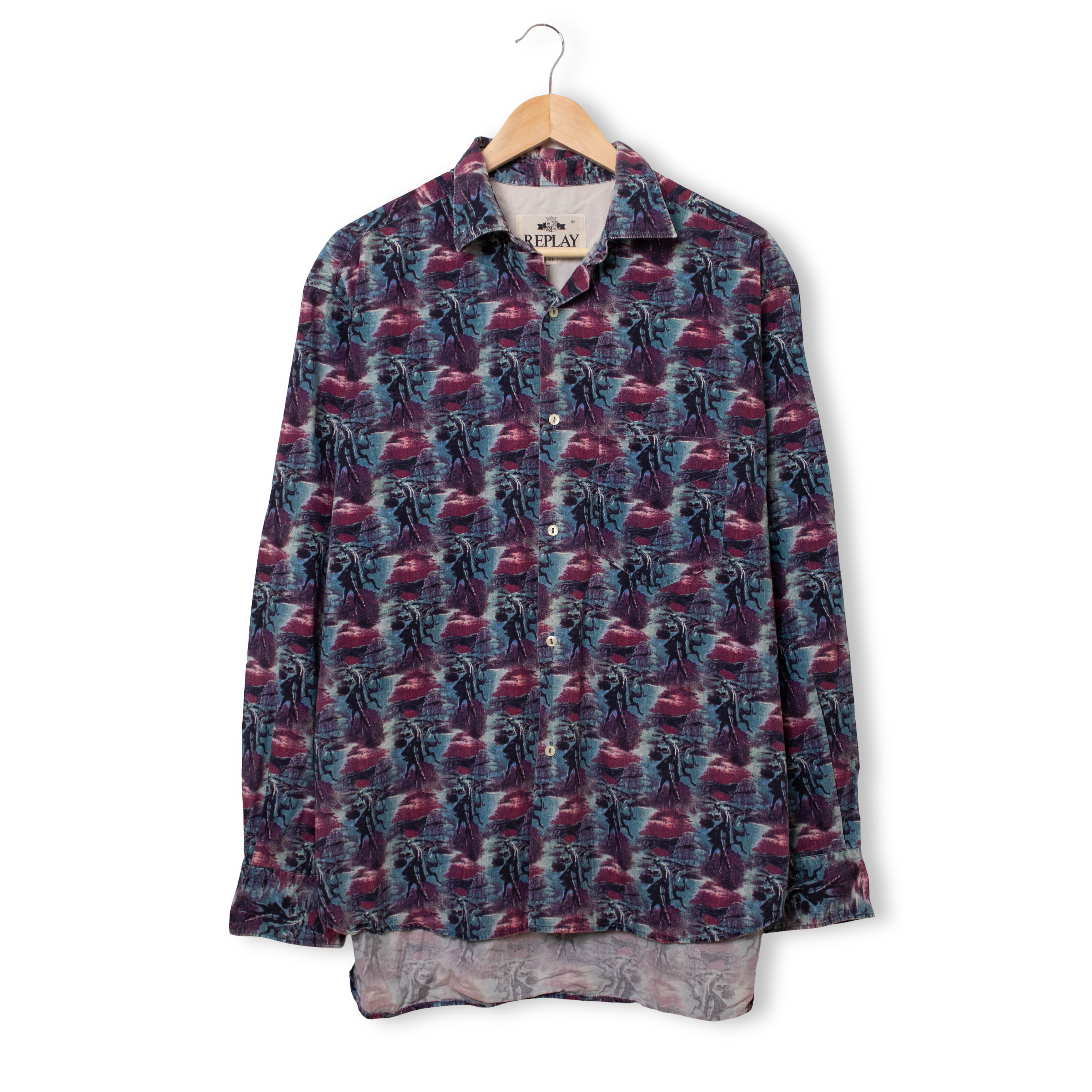 Vintage 90s Replay blue and red print long sleeve Shirt - Size XL