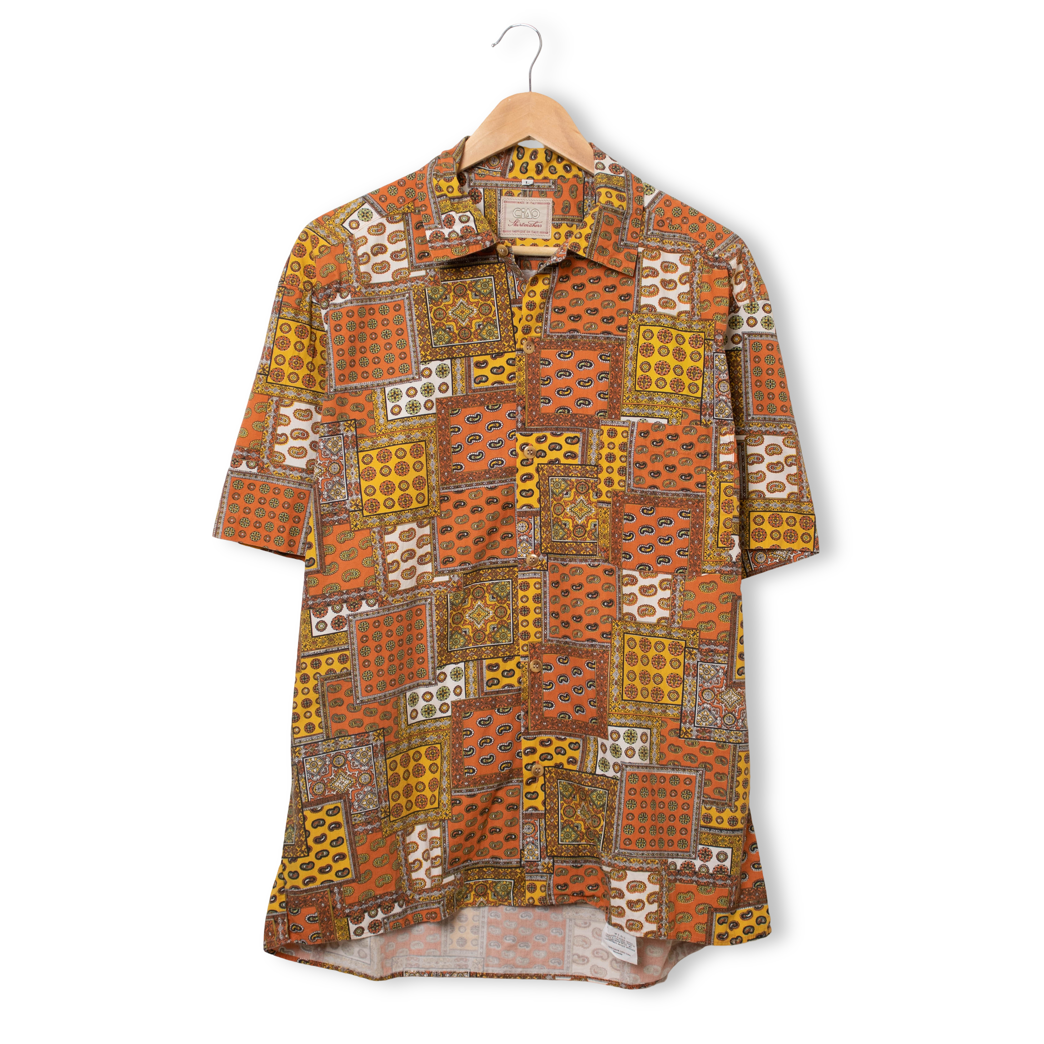 Vintage 90s orange and yellow geometric short sleeve Shirt - Size M/L