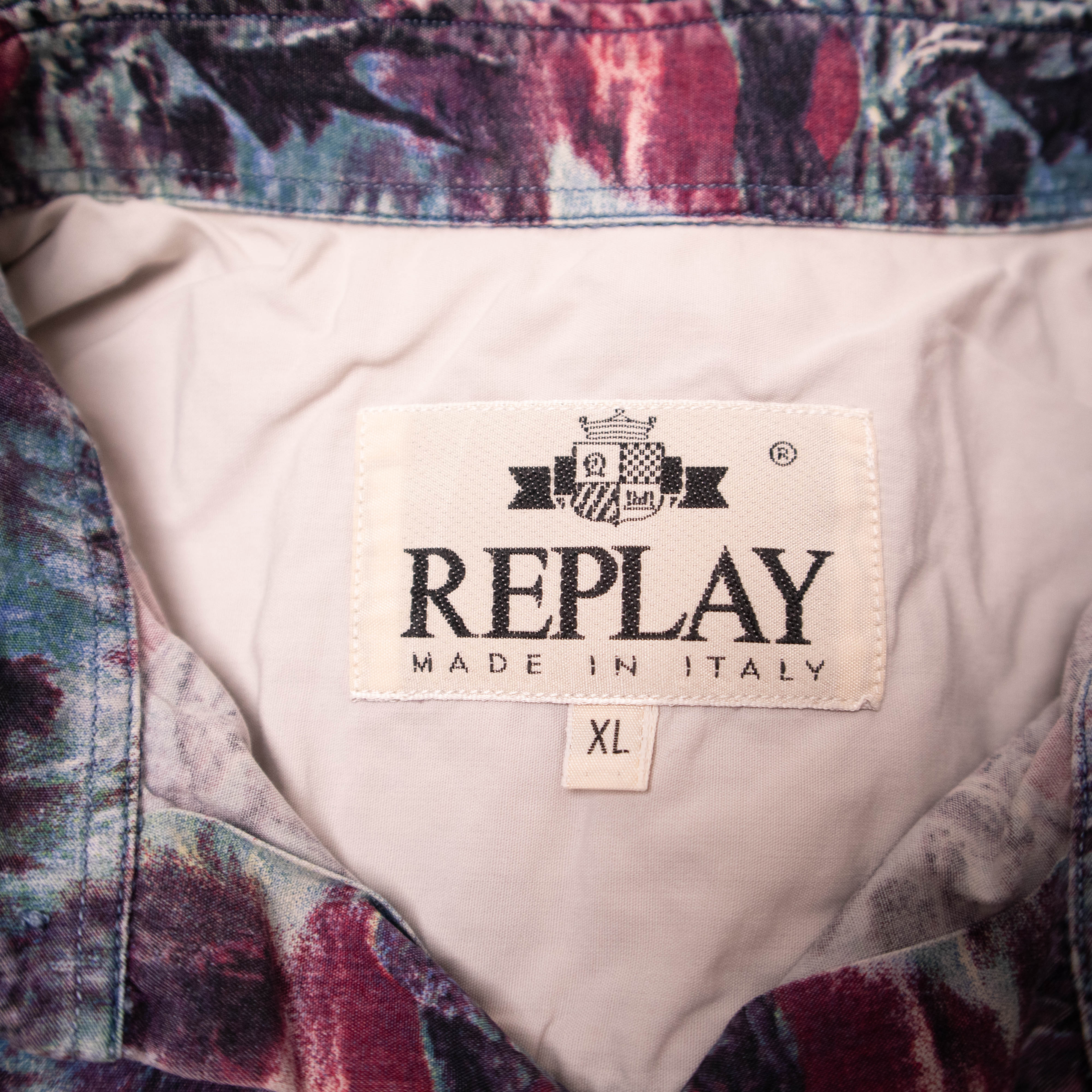 Vintage 90s Replay blue and red print long sleeve Shirt - Size XL