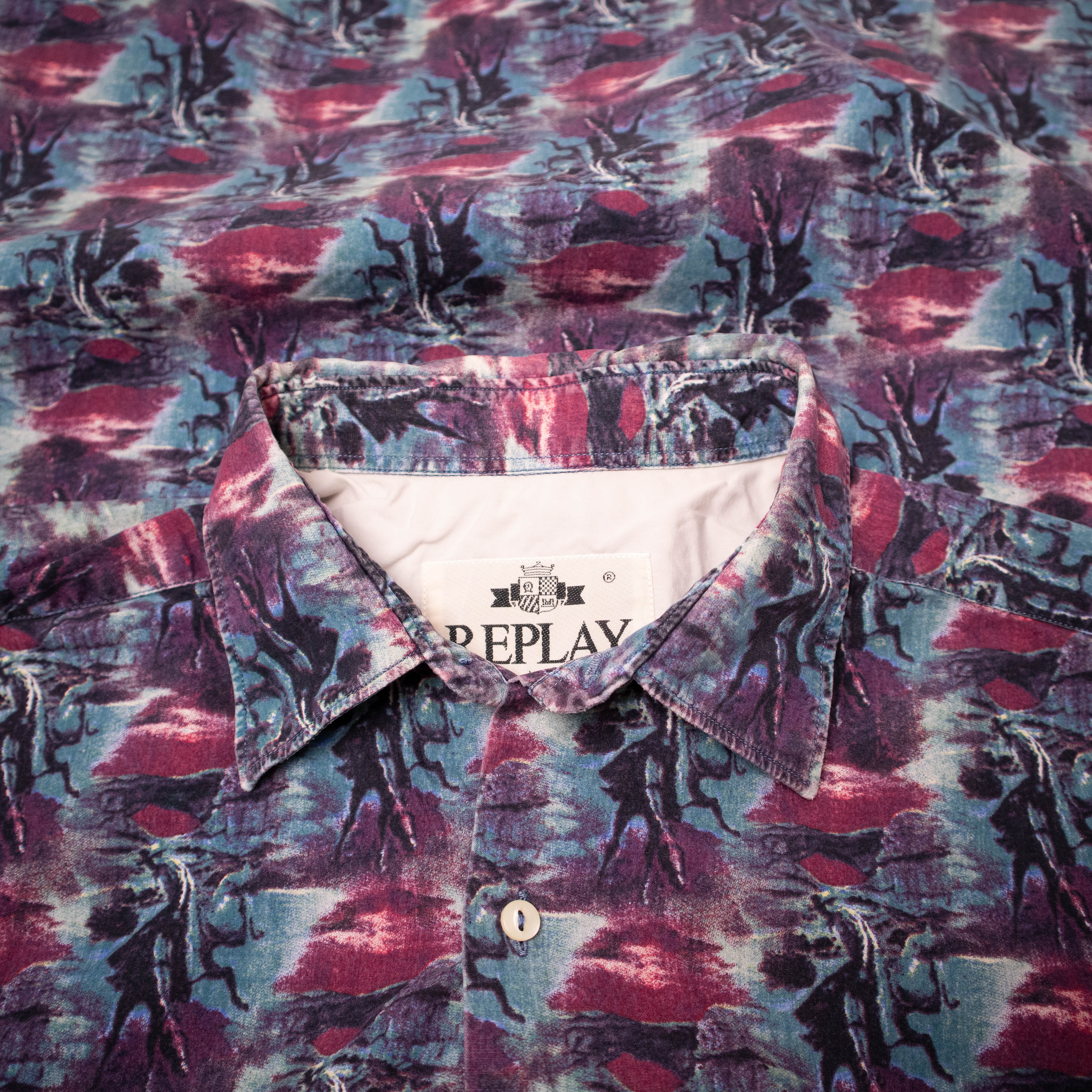 Vintage 90s Replay blue and red print long sleeve Shirt - Size XL