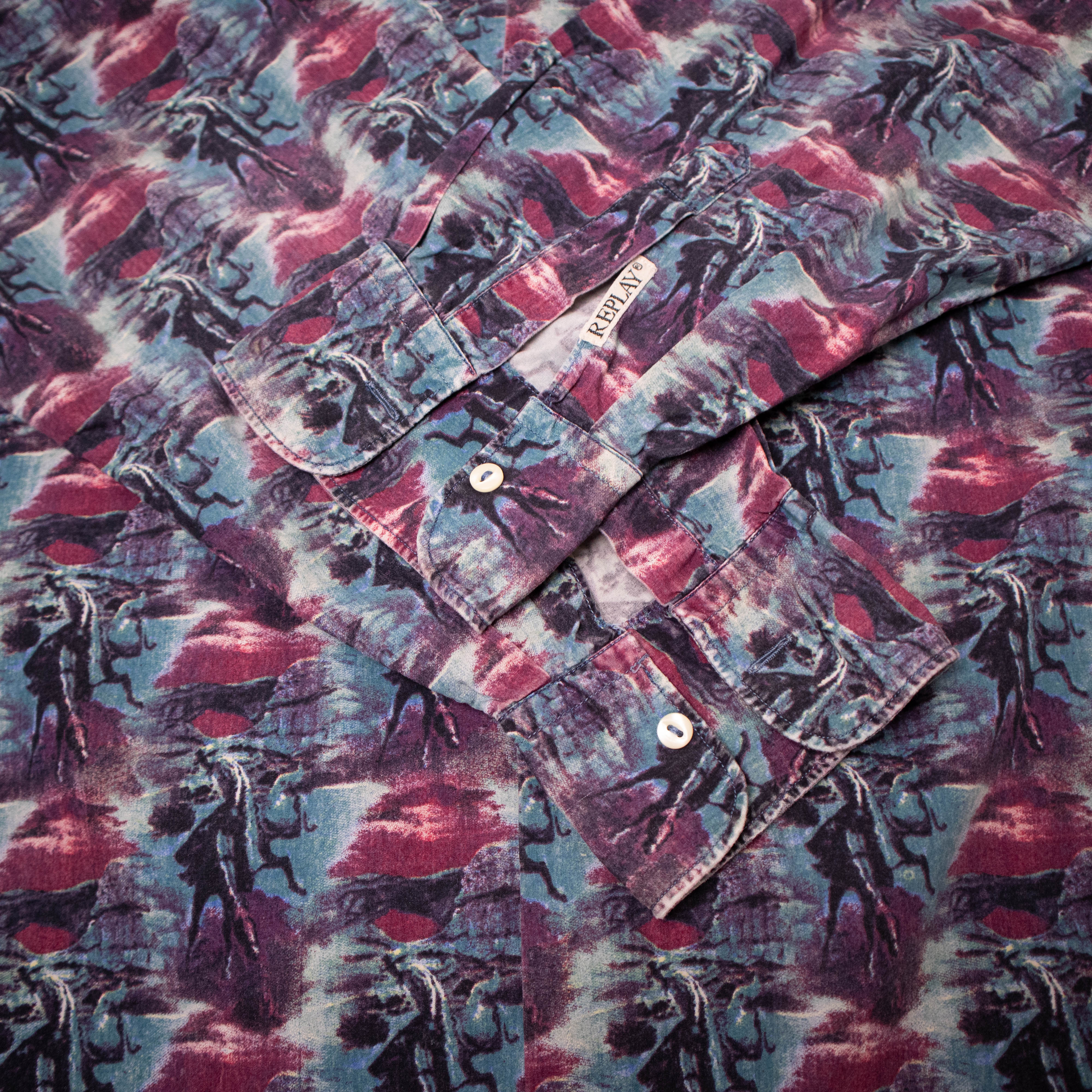Vintage 90s Replay blue and red print long sleeve Shirt - Size XL