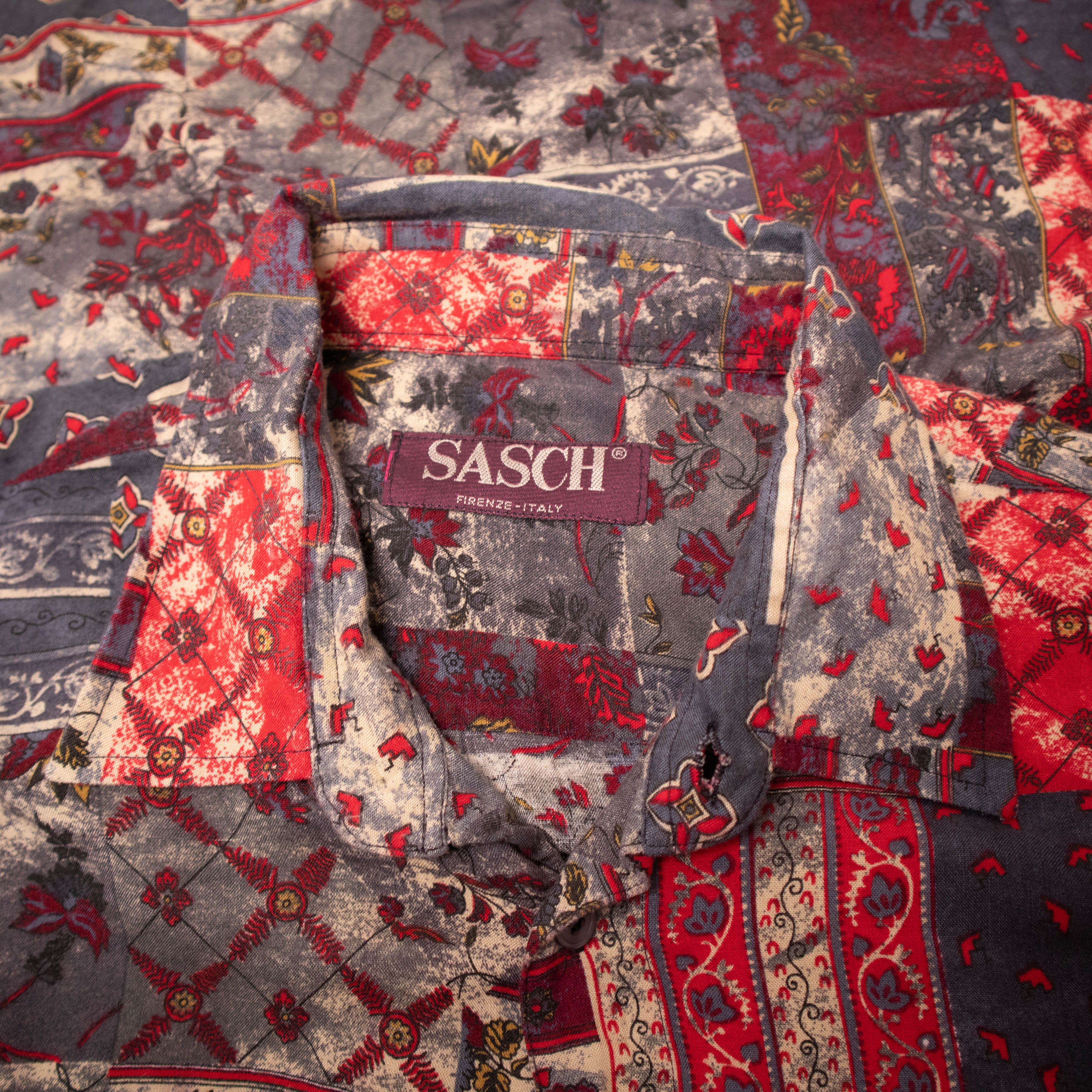 Vintage crazy abstract red and grey long sleeve Shirt - Size L/XL