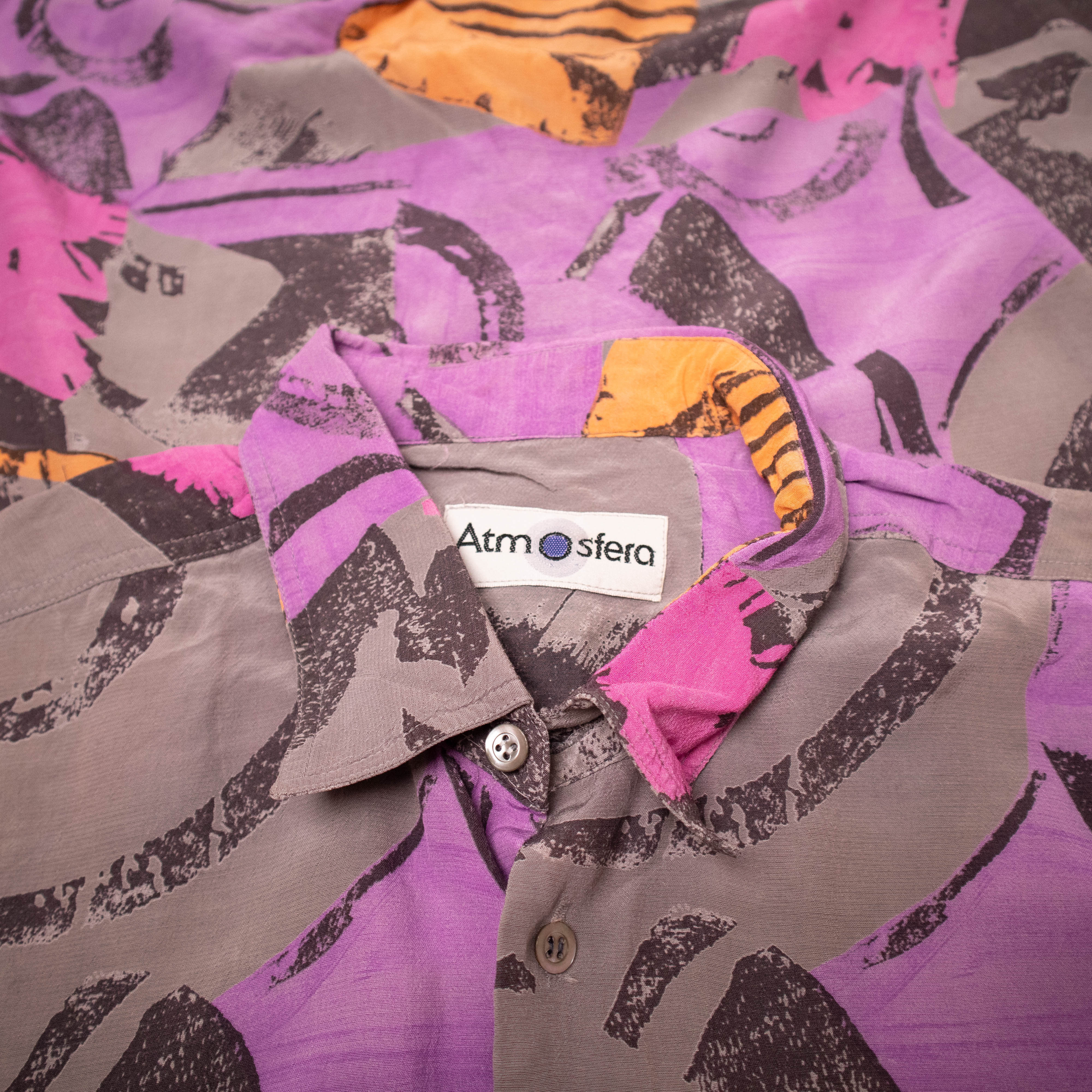 Vintage 90s crazy abstract purple and grey long sleeve Shirt - Size M