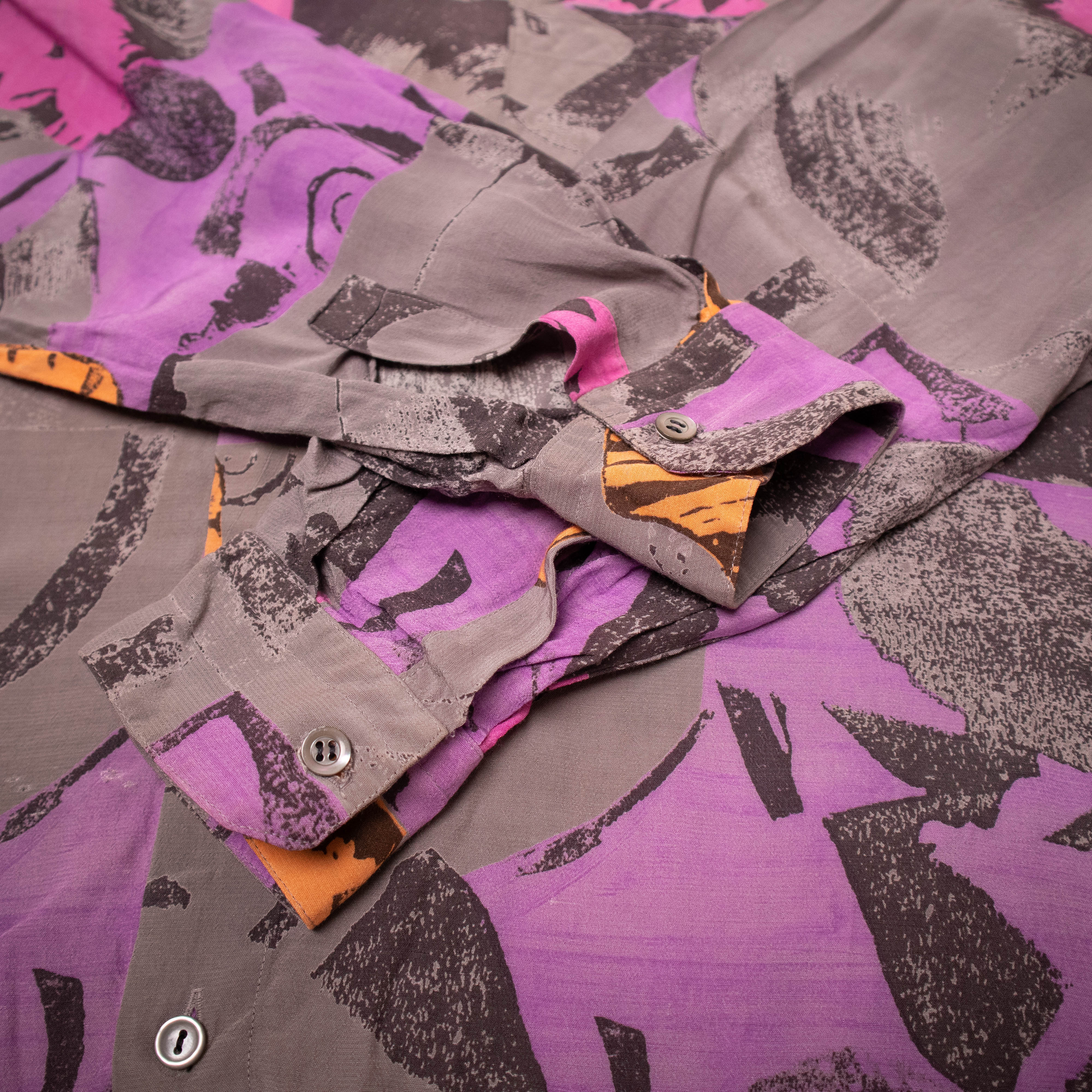 Vintage 90s crazy abstract purple and grey long sleeve Shirt - Size M