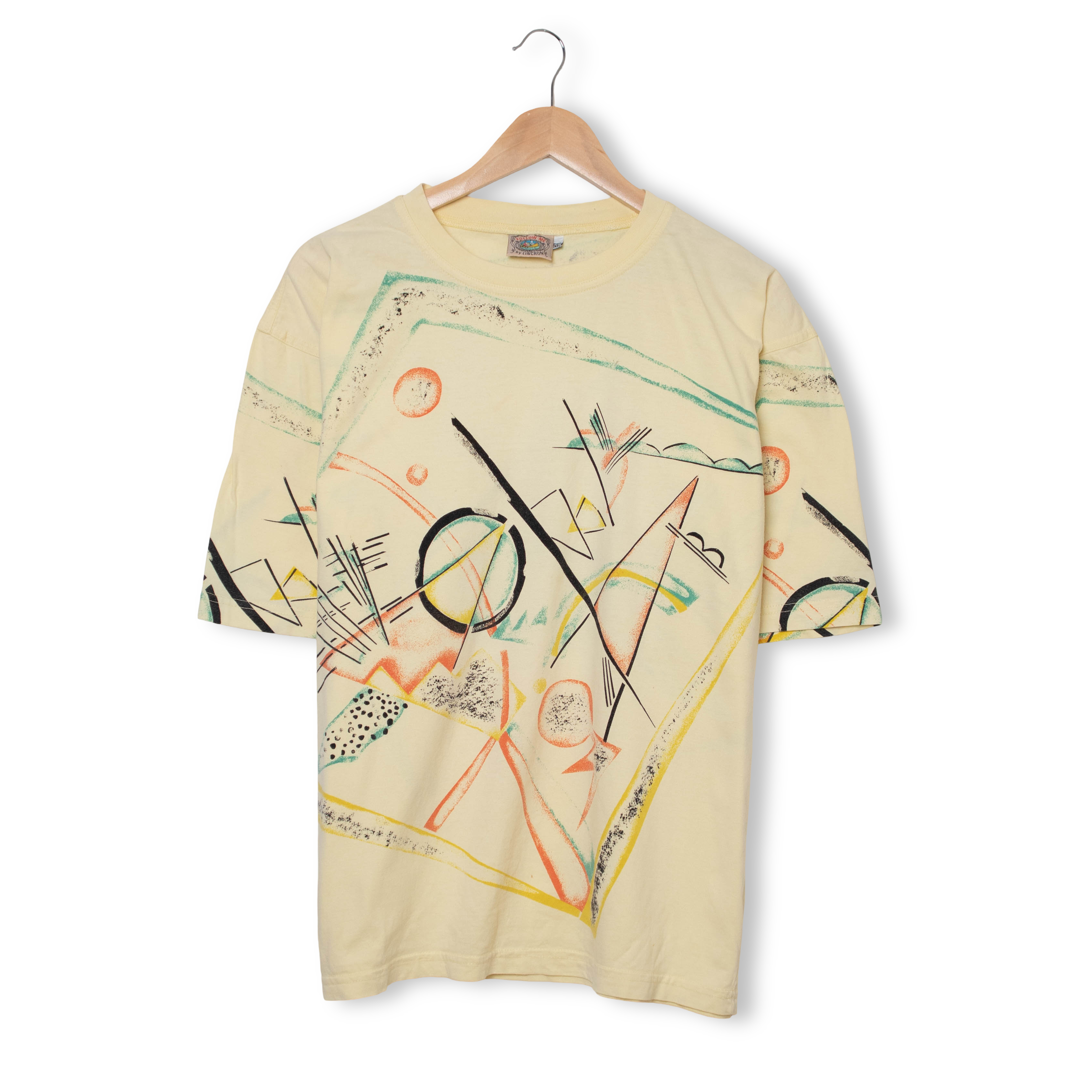 Vintage 90s beige abstract graphic T shirt - Size L/XL