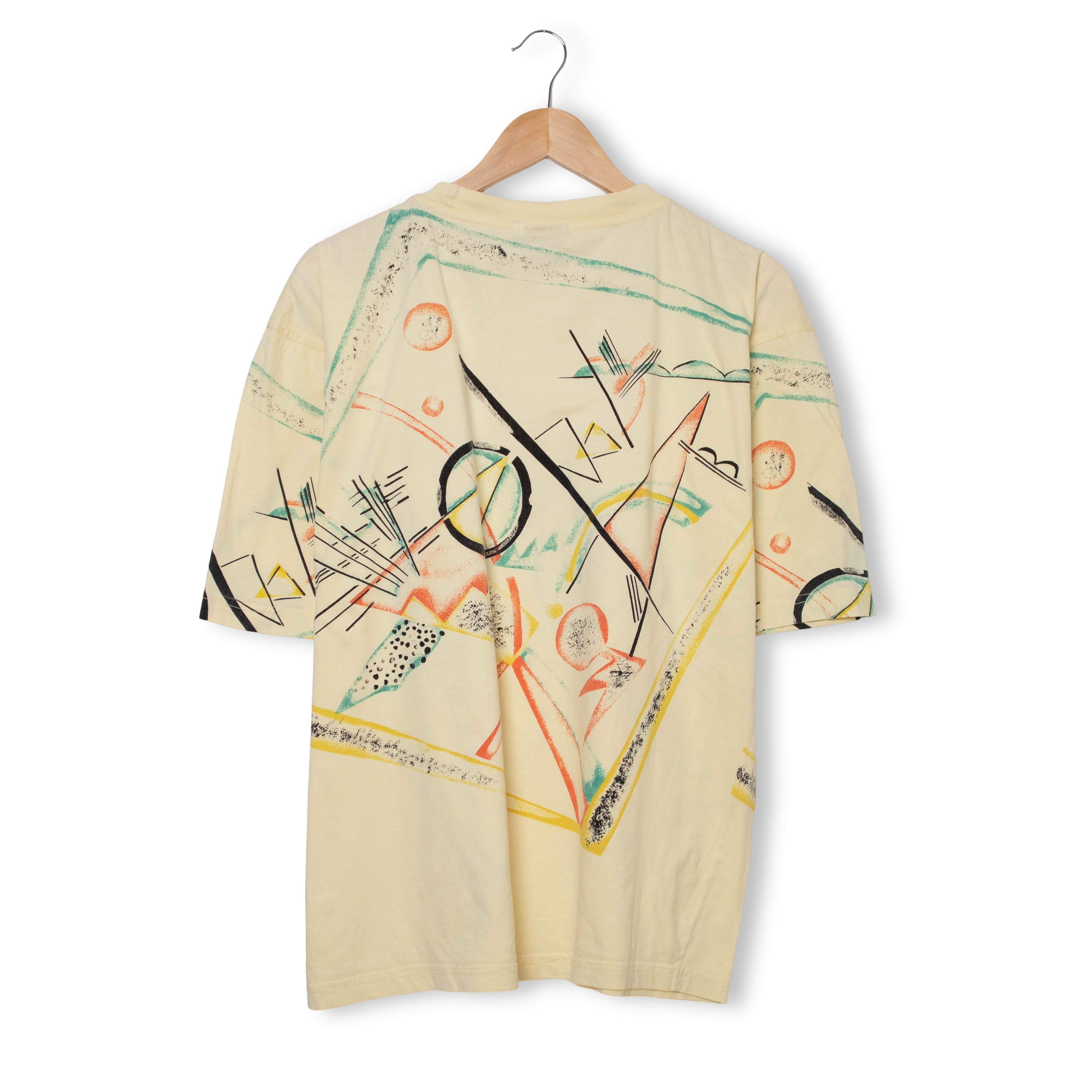 Vintage 90s beige abstract graphic T shirt - Size L/XL
